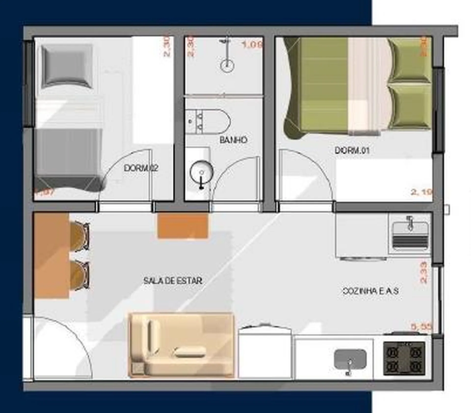 Planta do José Luiz — 2 dormitórios – 31 m²