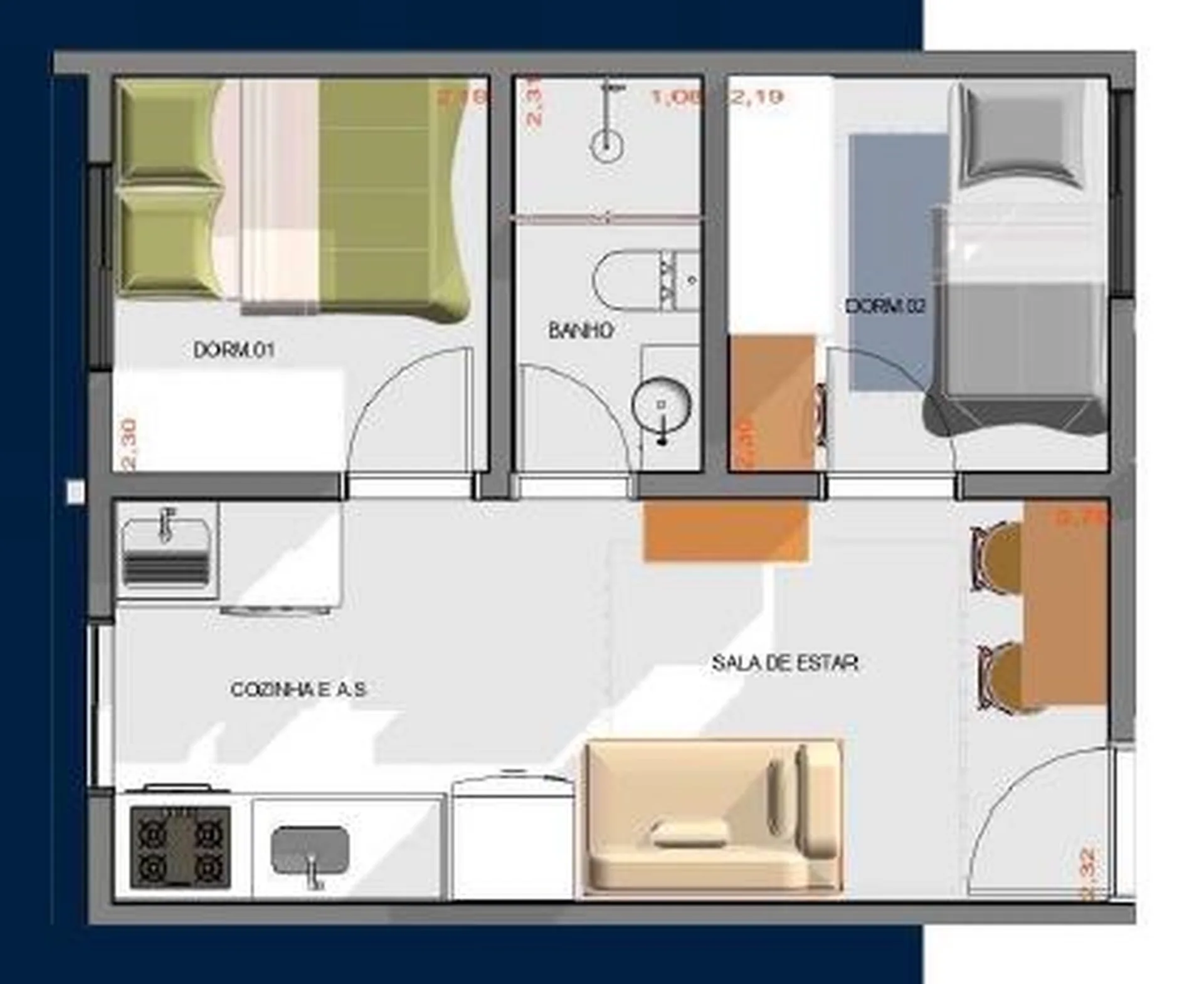 Planta do José Luiz — 2 dormitórios – 32 m²