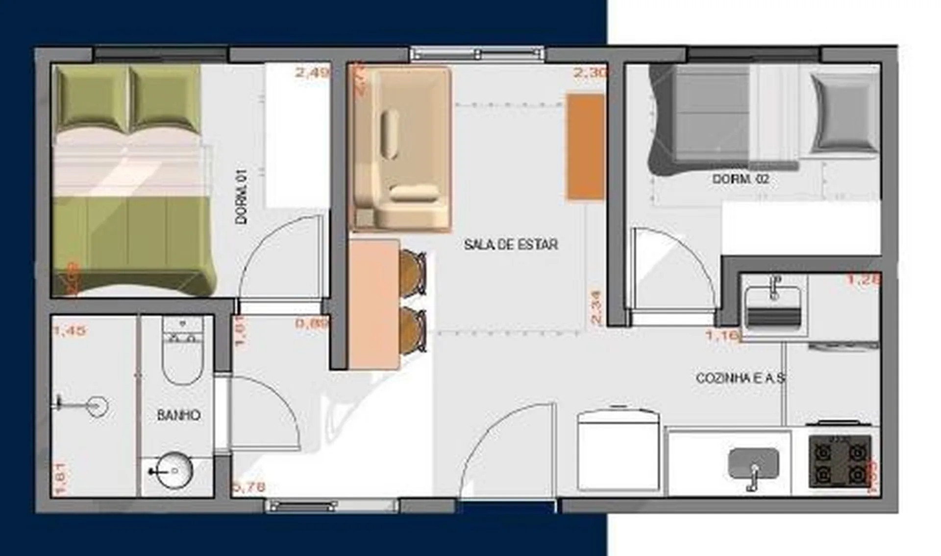 Planta do José Luiz — 2 dormitórios – 33 m²