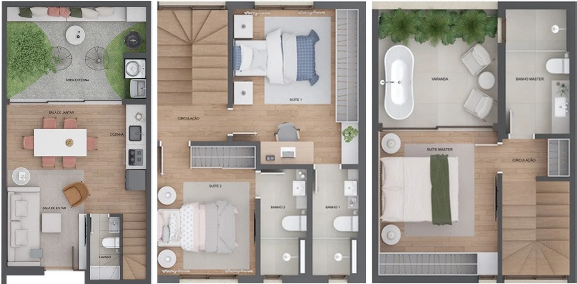 Planta da casa de 3 dormitórios e 117,50 m² do KZA Brooklin