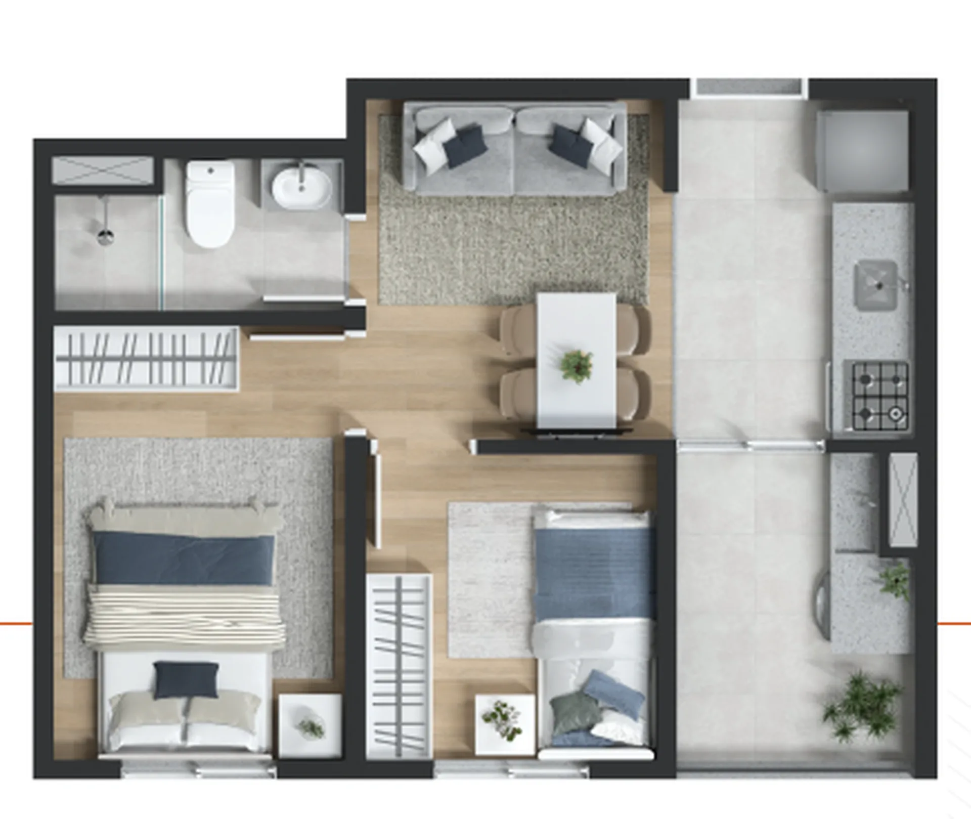Planta do Lares Parada Inglesa — 2 dormitórios – 33,73 m²
