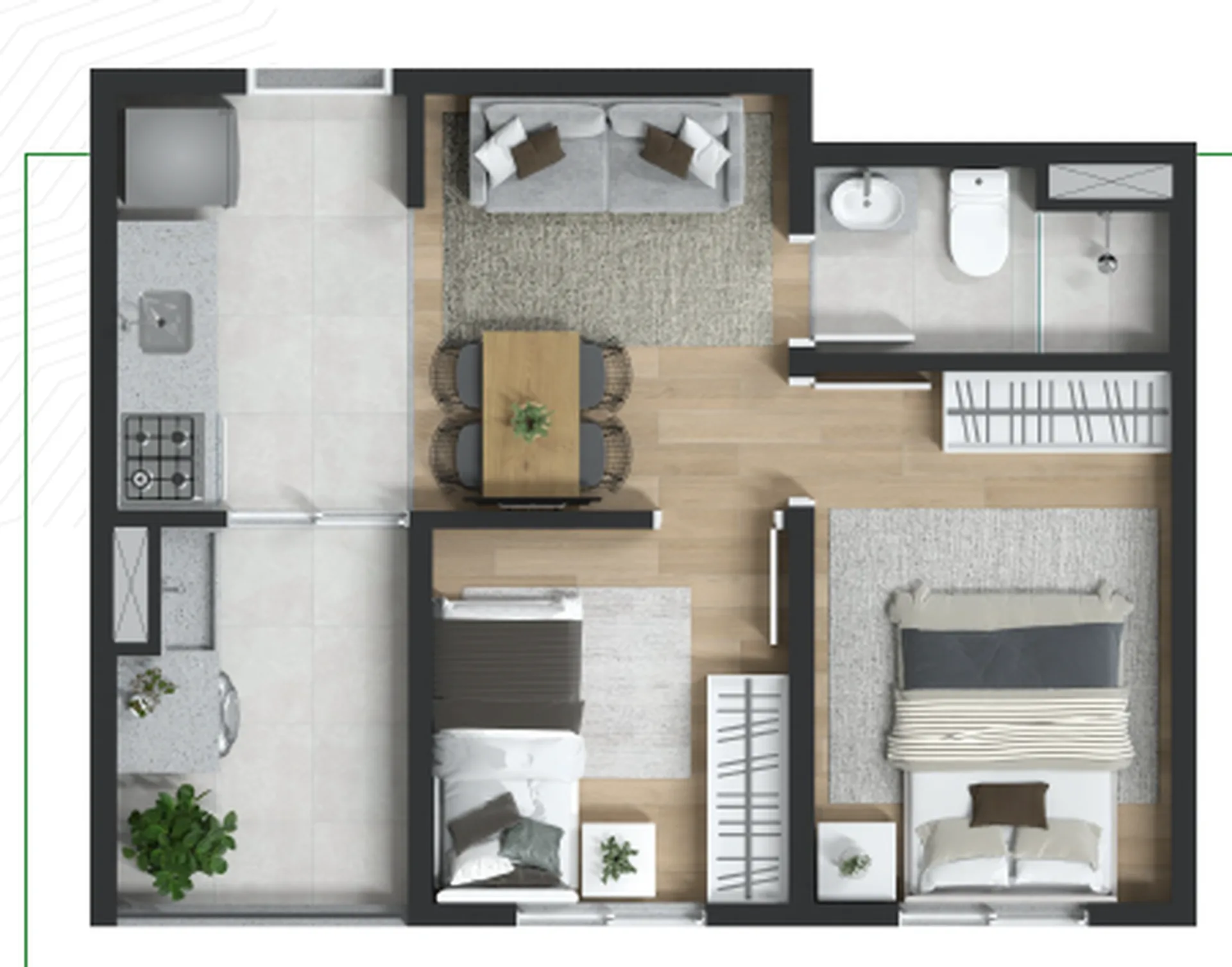 Planta do Lares Parada Inglesa — 2 dormitórios – 33,78 m²