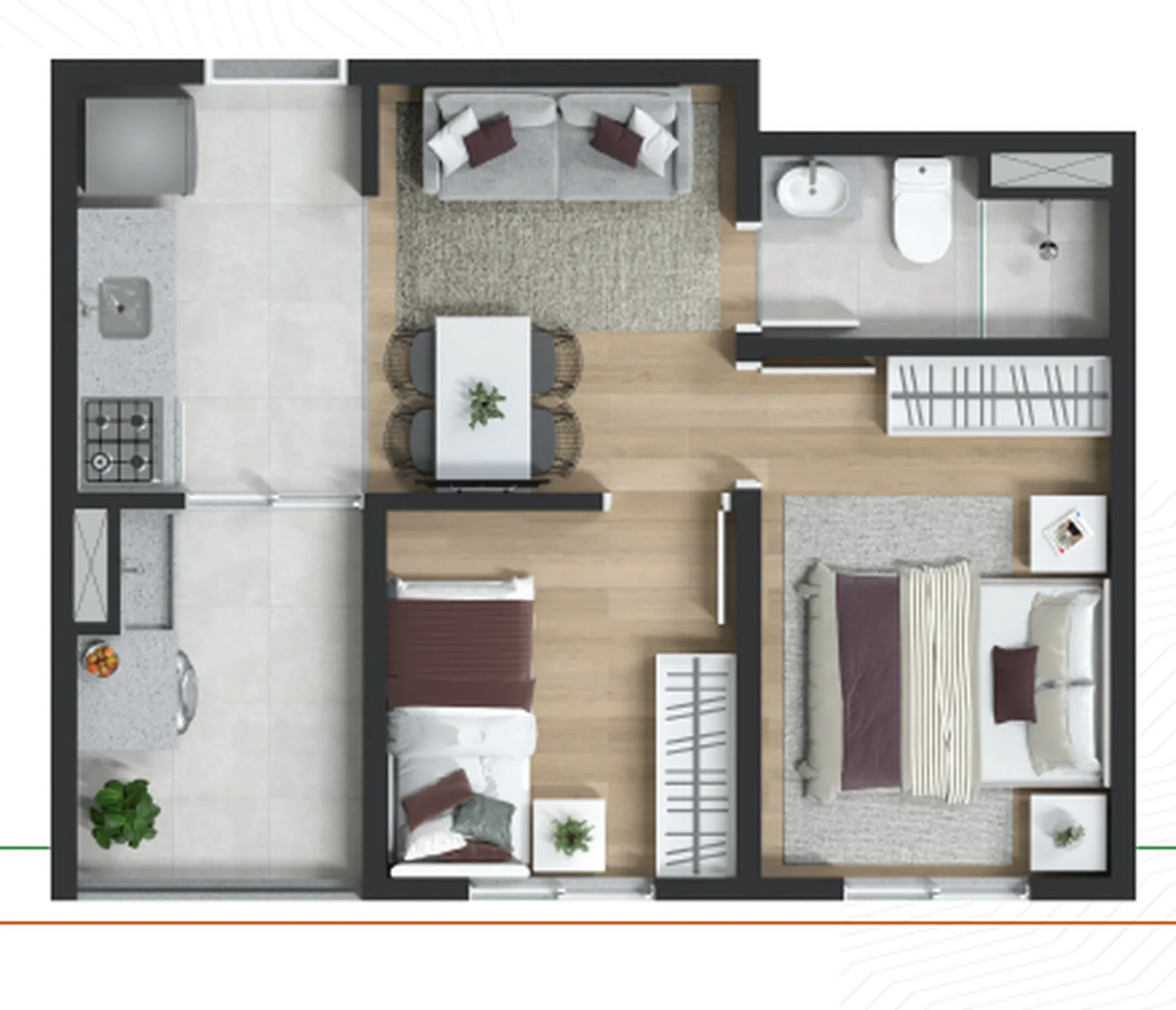 Planta do Lares Parada Inglesa — 2 dormitórios – 33,79 m²