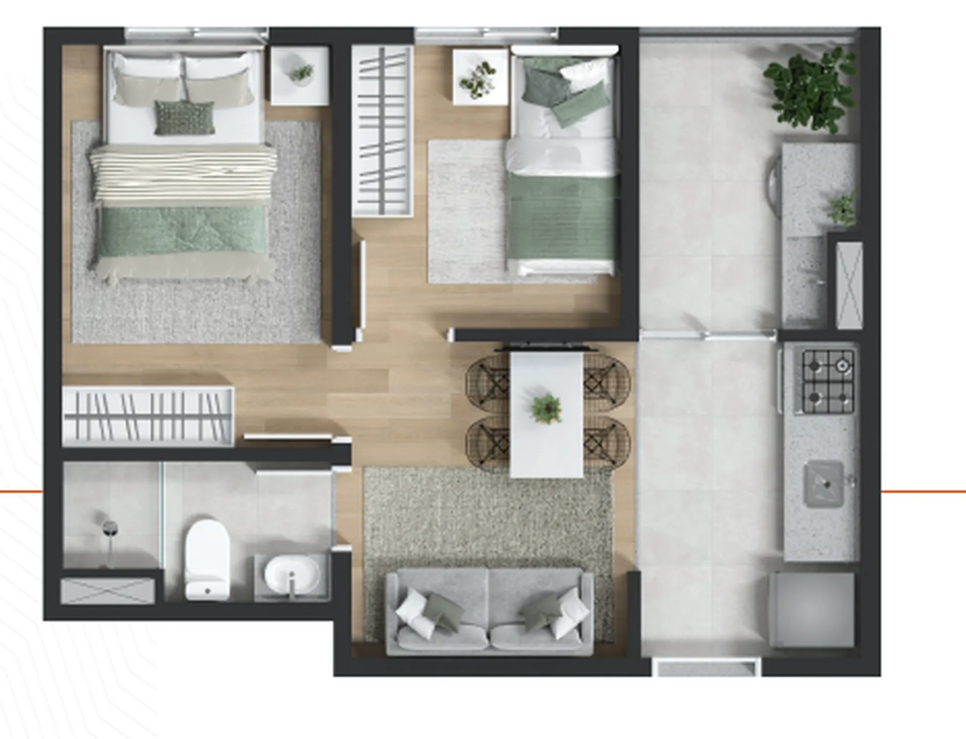 Planta do Lares Parada Inglesa — 2 dormitórios – 34,09 m²
