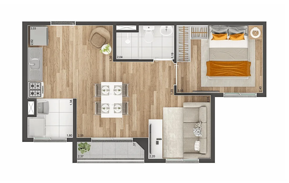 Planta do Link Sapopemba — 1 dormitório – 37,41 m²