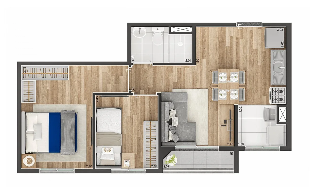Planta do Link Sapopemba — 2 dormitórios – 39,67 m²