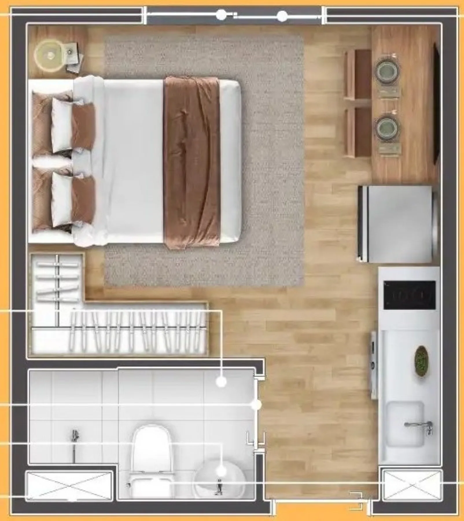 Planta do Longitude Estação José Bonifácio em Itaquera — 1 dormitório – 18,29 m² Studio