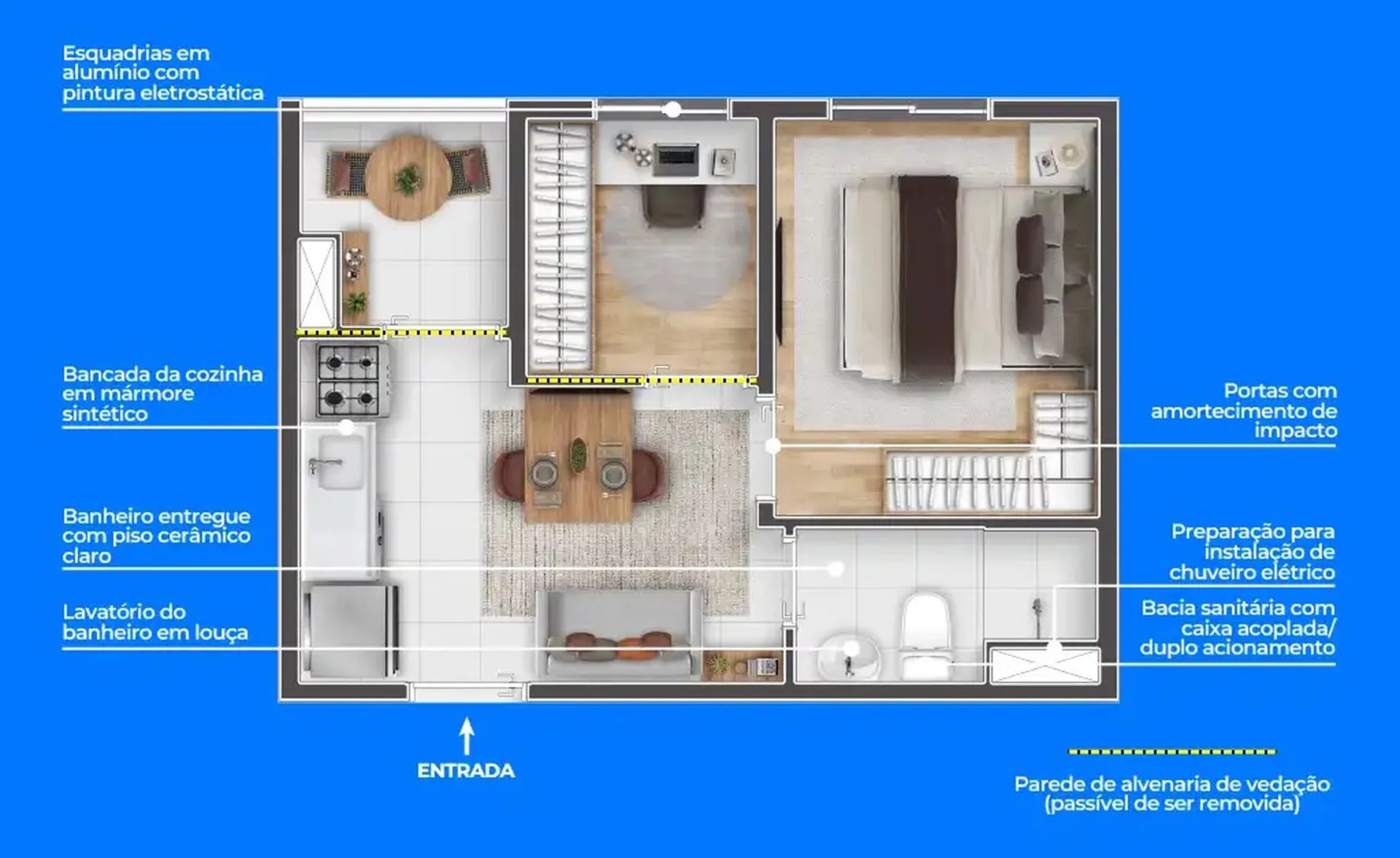 Planta do Longitude Perus – Fase 2 — 1 dormitório – 27,37 m²