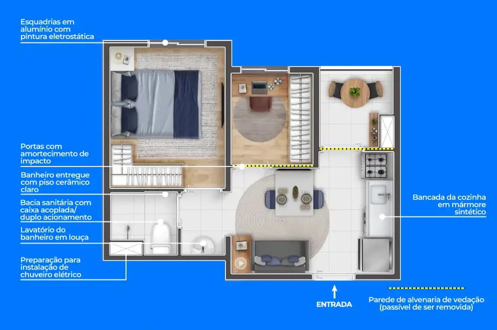 Planta do Longitude Perus – Fase 2 — 1 dormitório – 27,92 m²