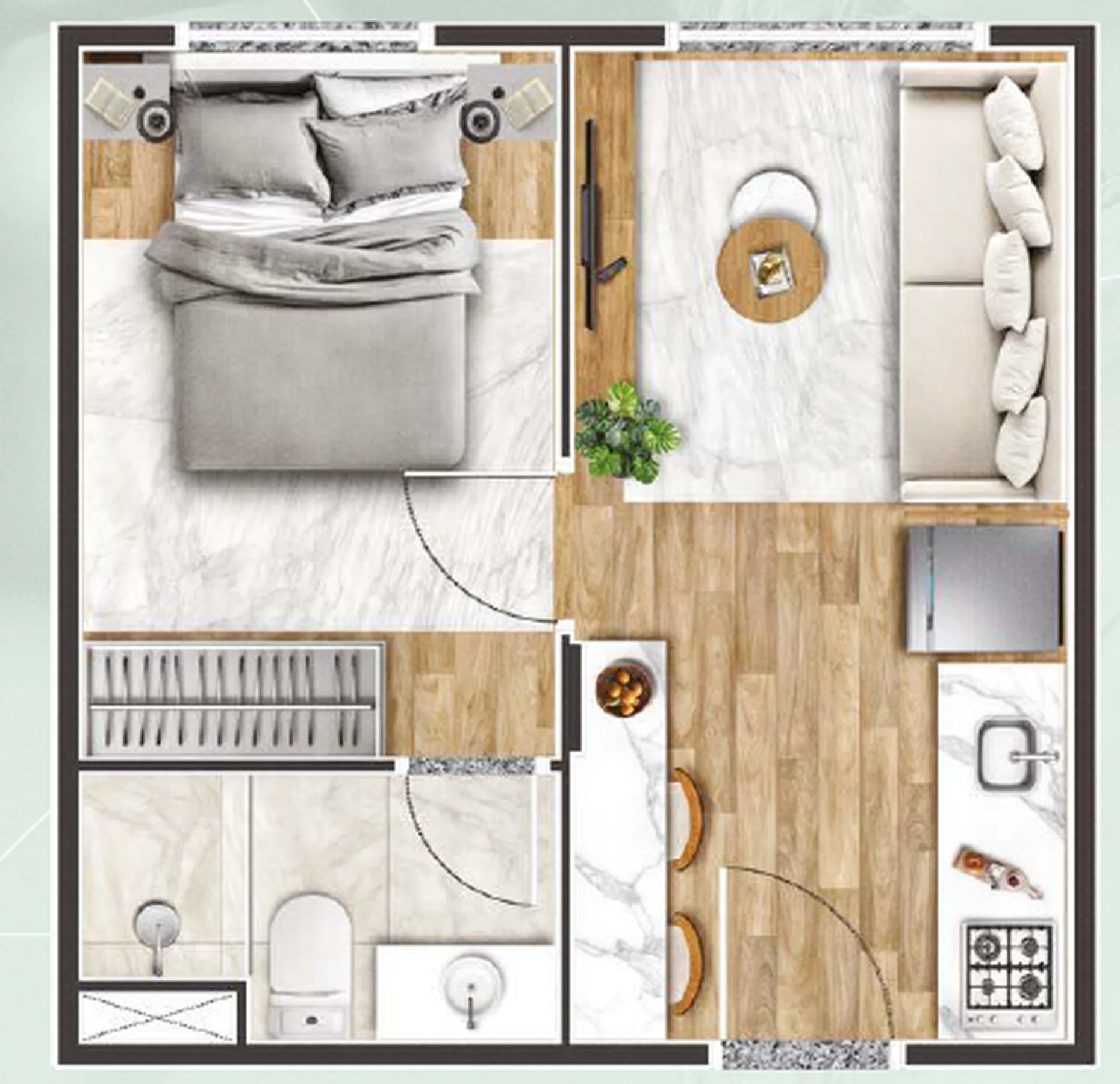 Planta do Maraú Residencial Itaquera — 1 dormitório – 24,1 m²