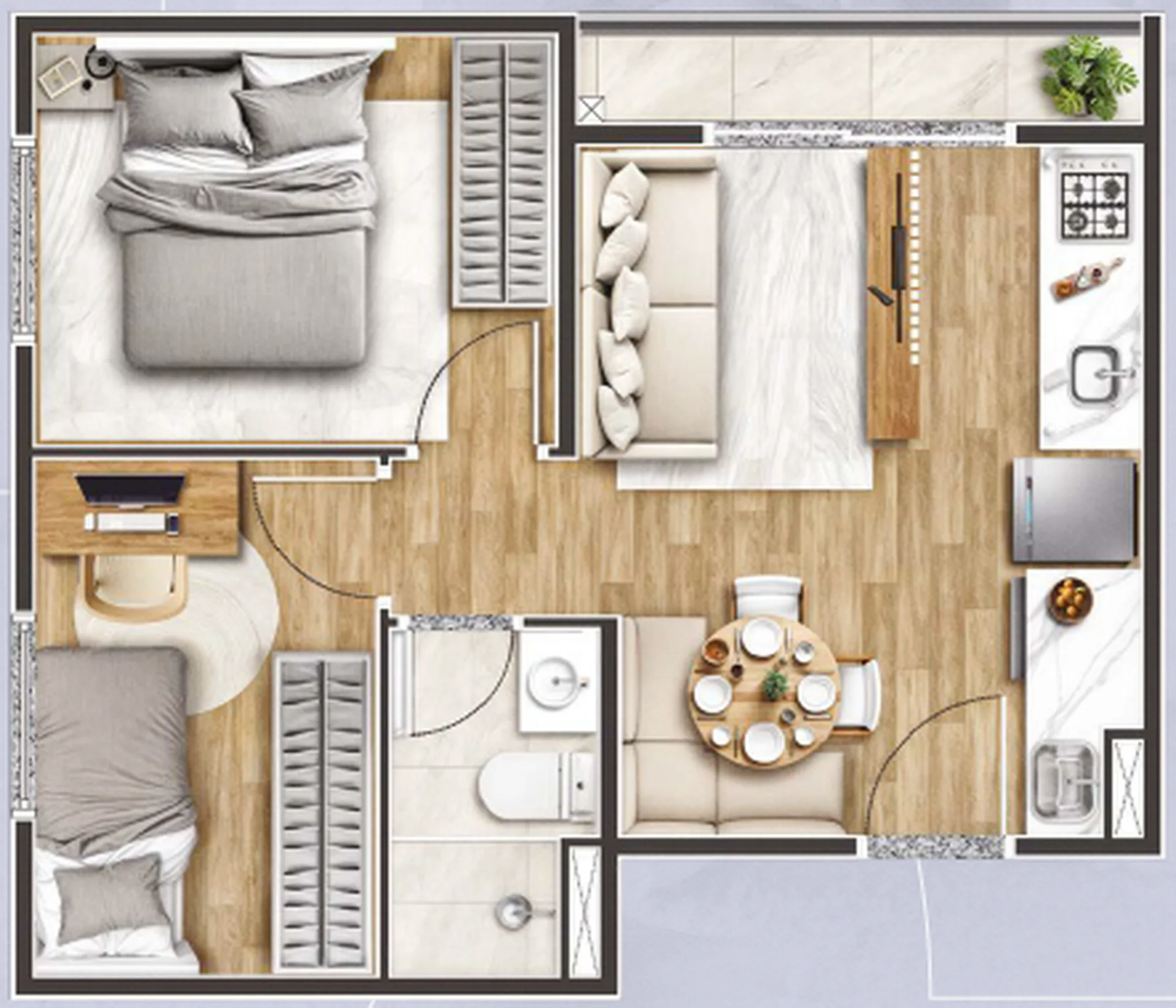 Planta do Maraú Residencial Itaquera — 2 dormitórios – 35,7 m²
