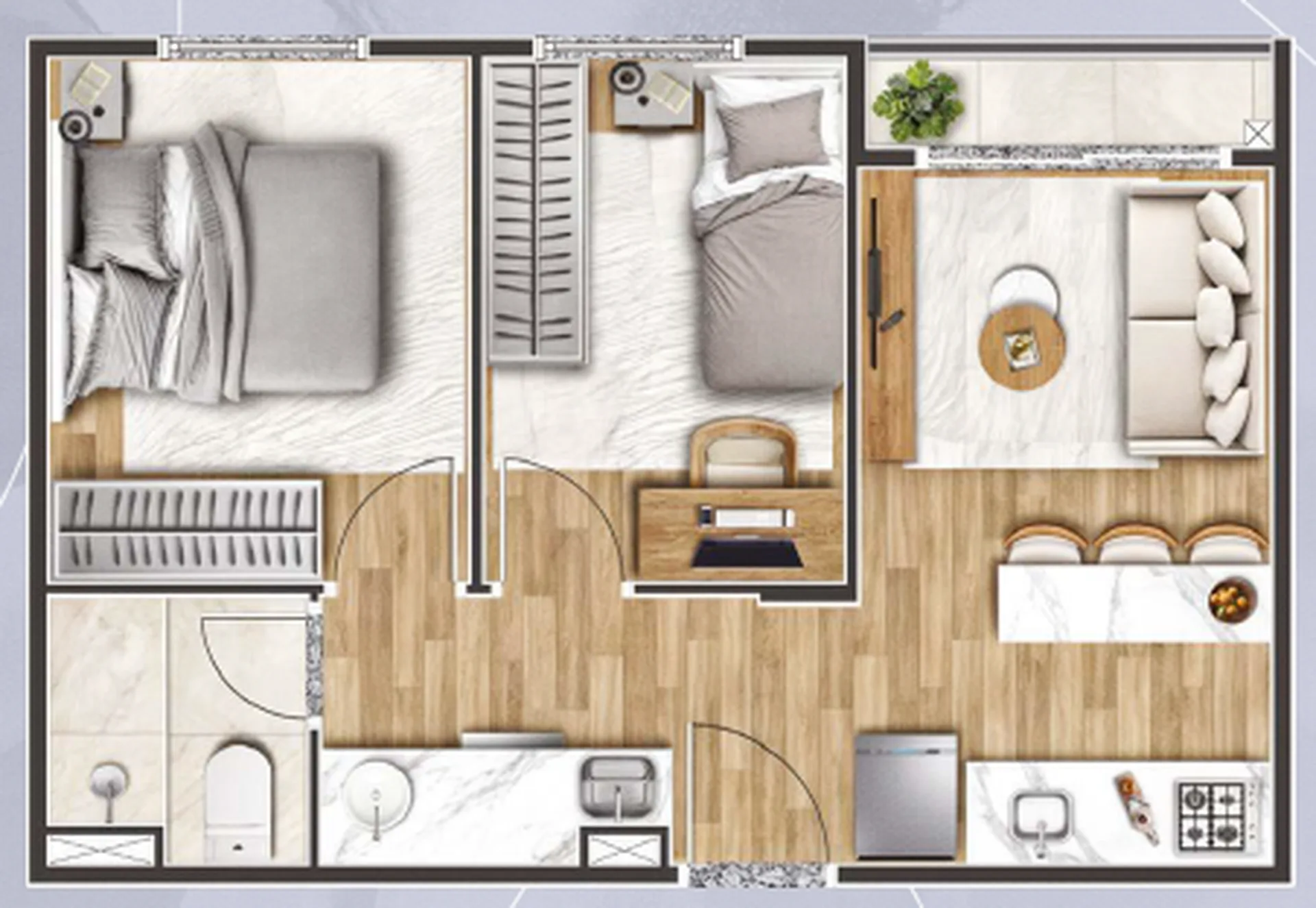 Planta do Maraú Residencial Itaquera — 2 dormitórios – 36 m²