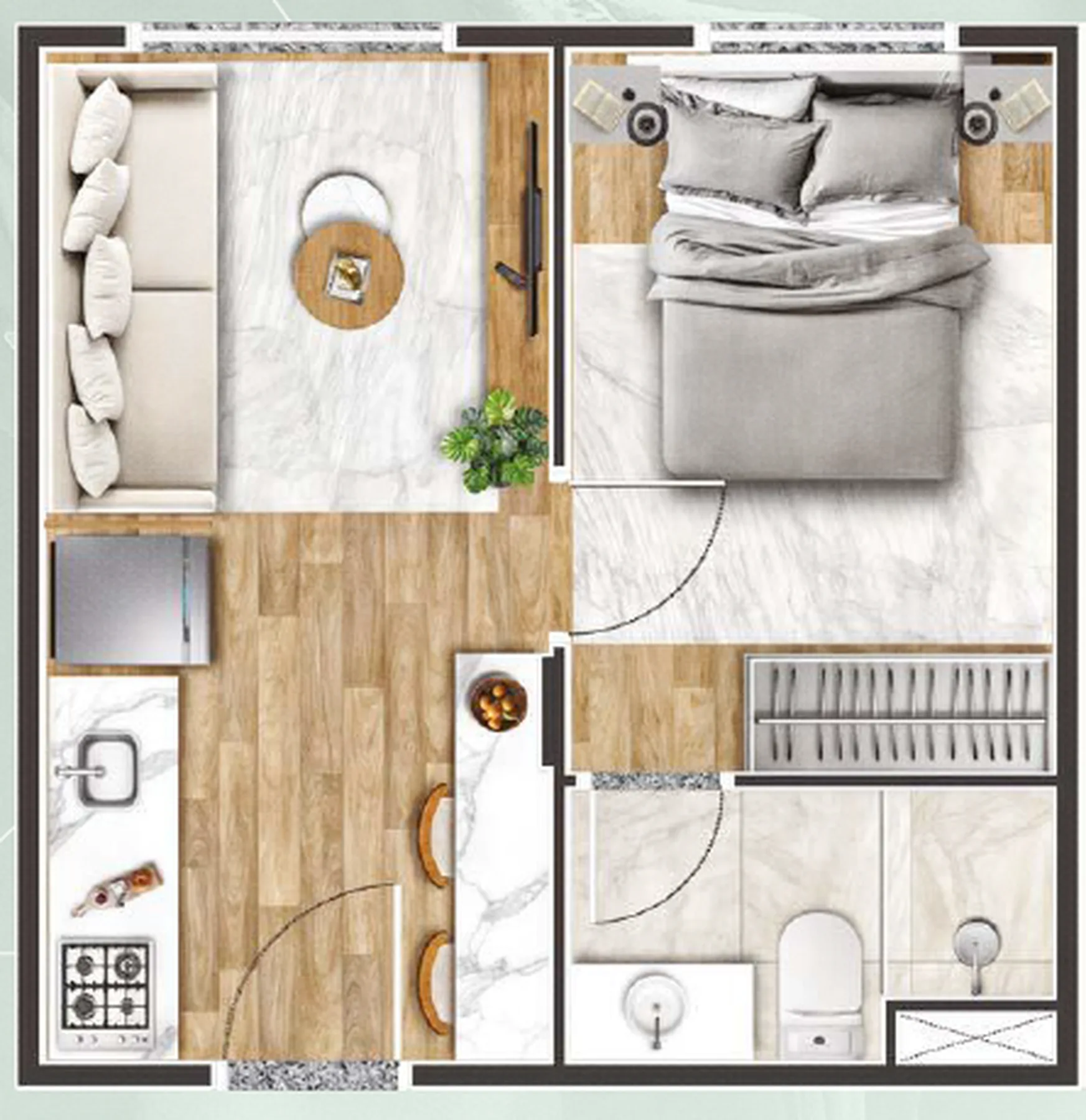 Planta do Maraú Residencial Itaquera — 1 dormitório – 24,1 m²
