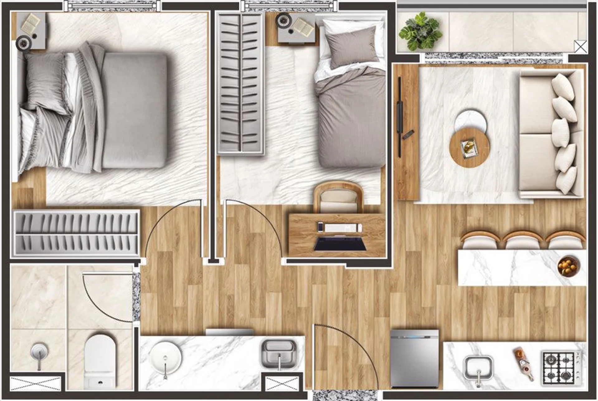 Planta do Marauá — 2 dormitórios – 36,3 m²