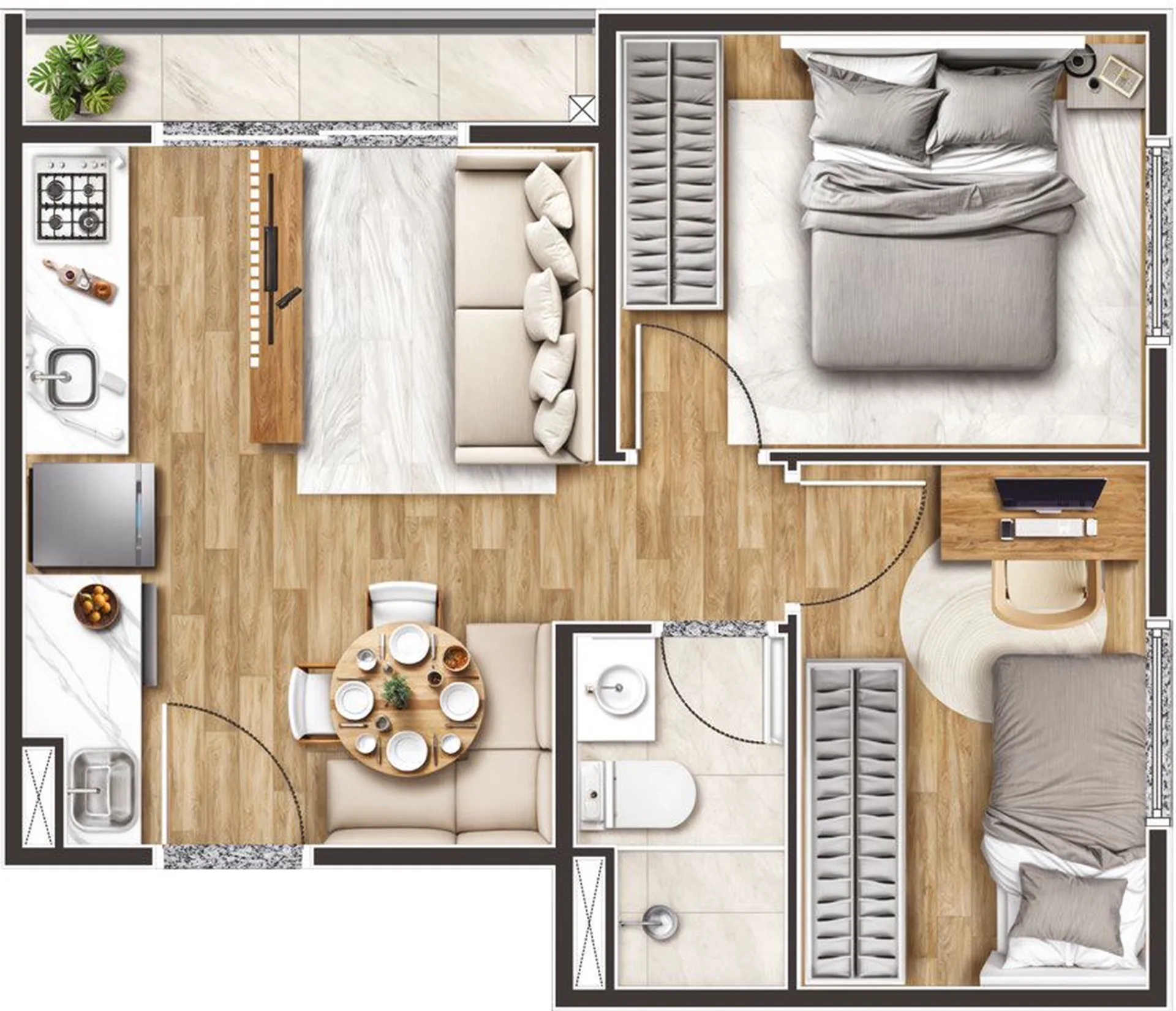 Planta do Marauá — 2 dormitórios – 36,3 m²