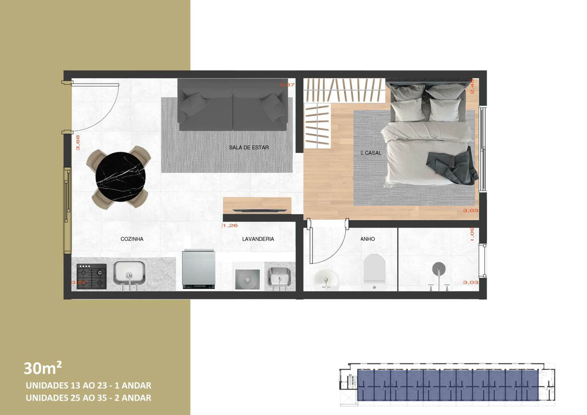 Planta do Maria Virginia 569 em Vila Carrão — 1 dormitório – 30 m²