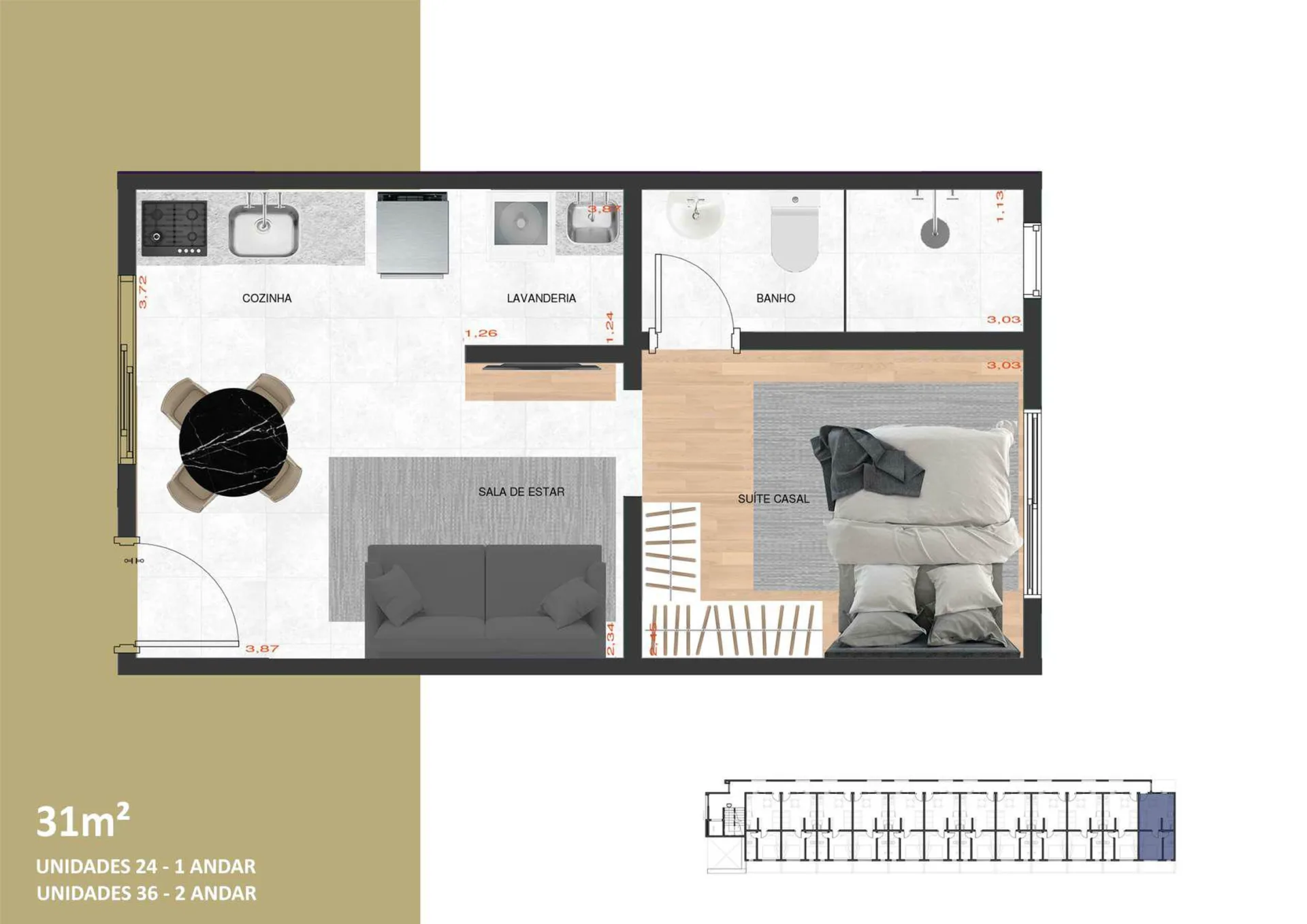 Planta do Maria Virginia 569 em Vila Carrão — 1 dormitório – 31 m²