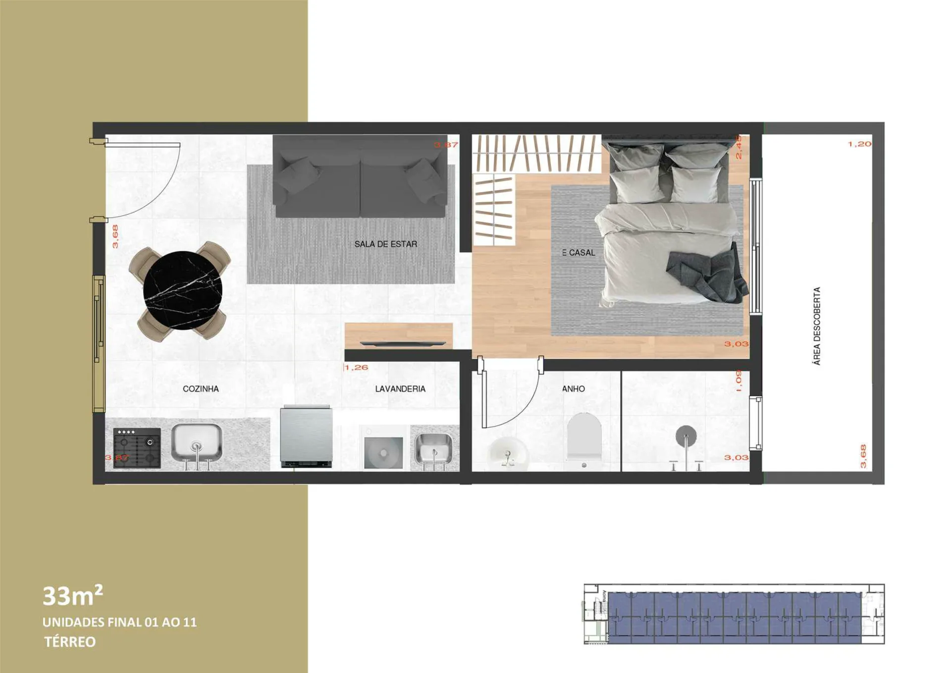 Planta do Maria Virginia 569 em Vila Carrão — 1 dormitório – 33 m²