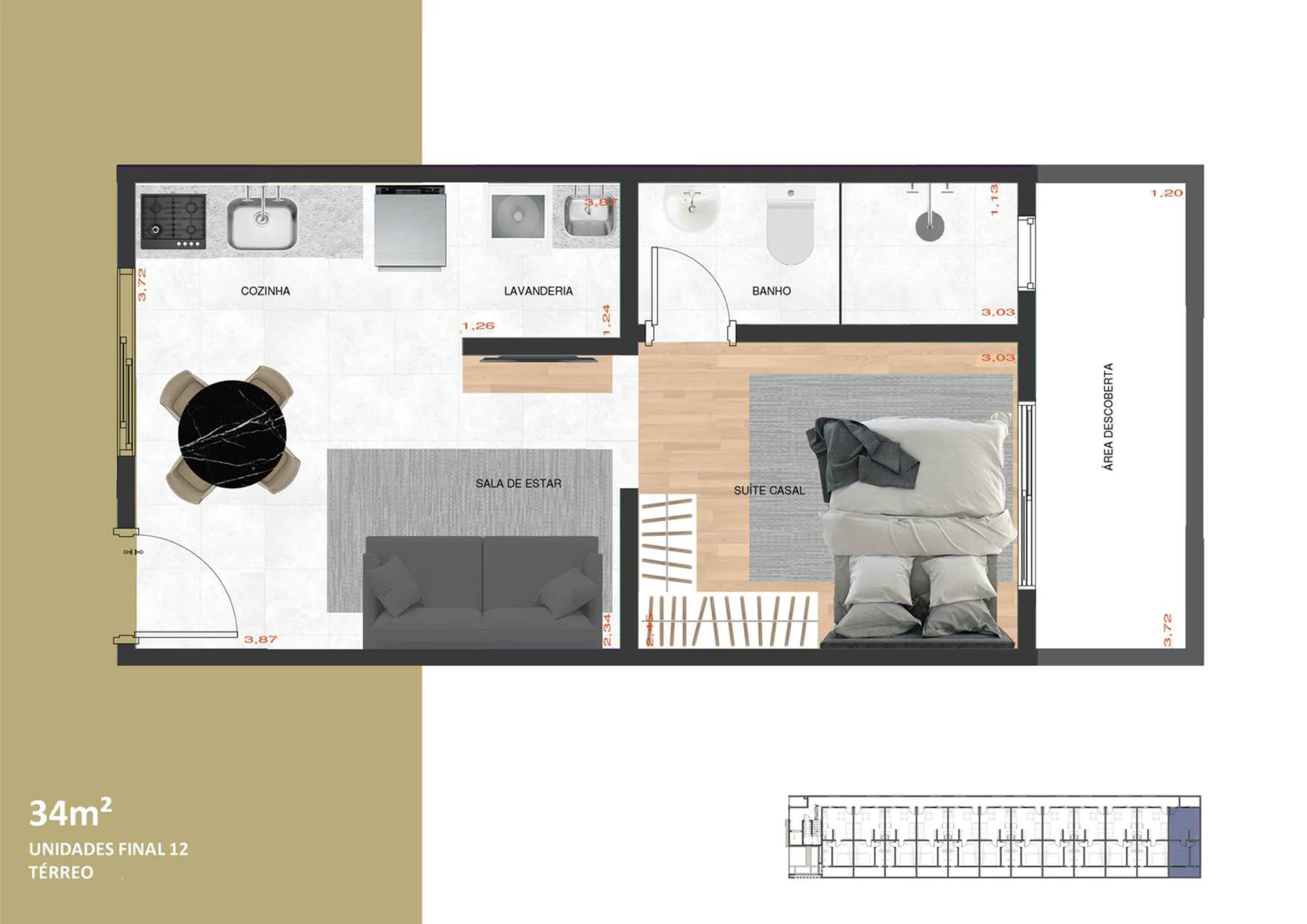 Planta do Maria Virginia 569 em Vila Carrão — 1 dormitório – 34 m²