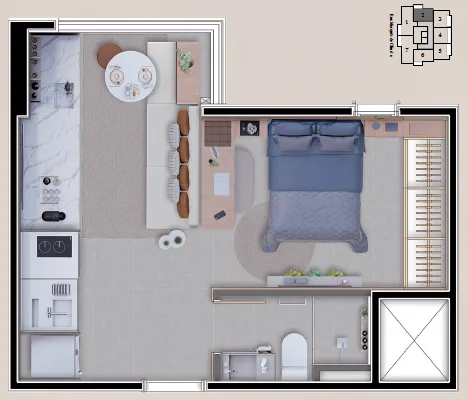 Planta do Marquês Ipiranga — 1 dormitório – 29,25 m² Studio