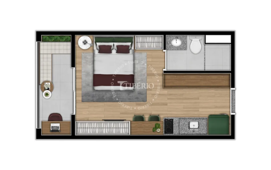 Planta do Max Belém em Belenzinho — 1 dormitório – 24,35 m² Studio