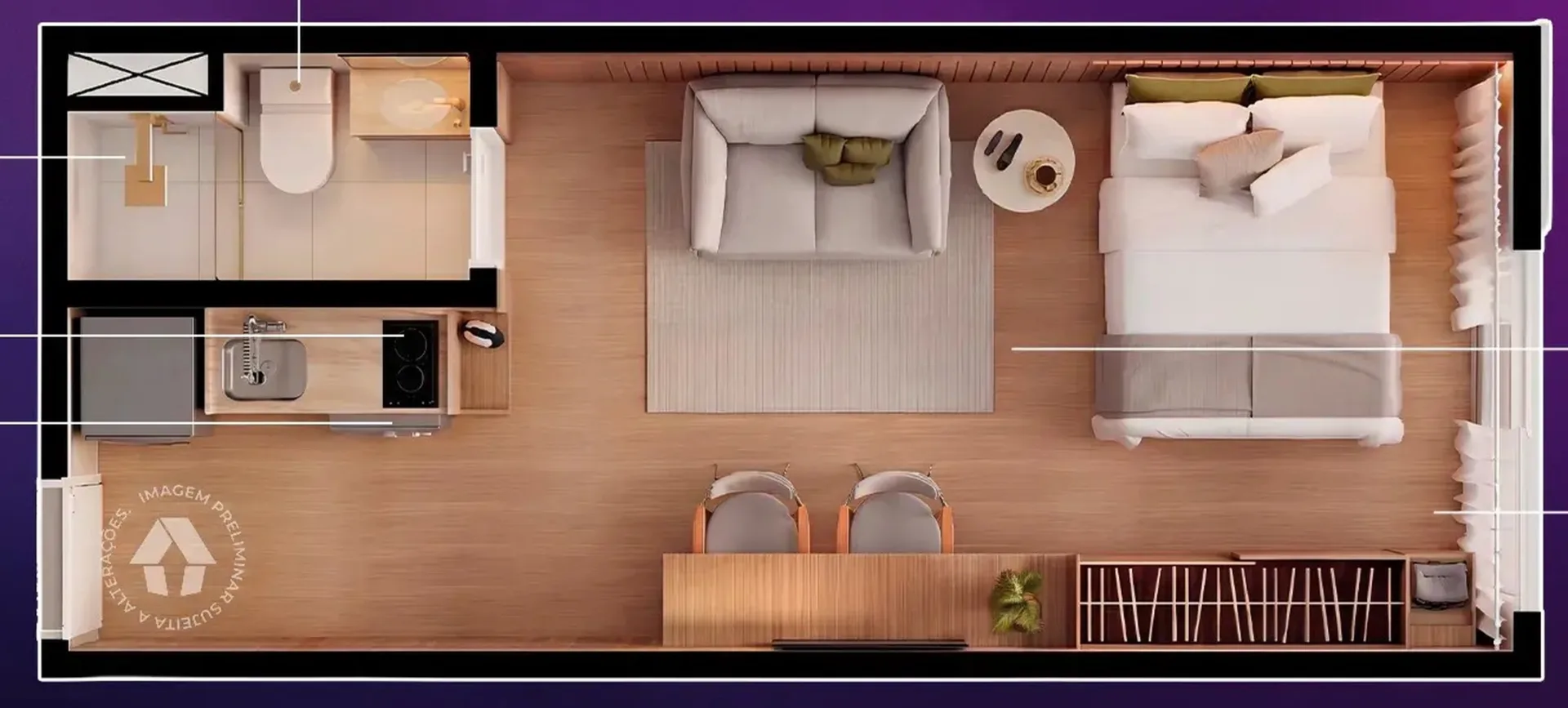 Planta do Metrocasa Bosque Giovanni Gronchi — 1 dormitório – 25 m² Studio