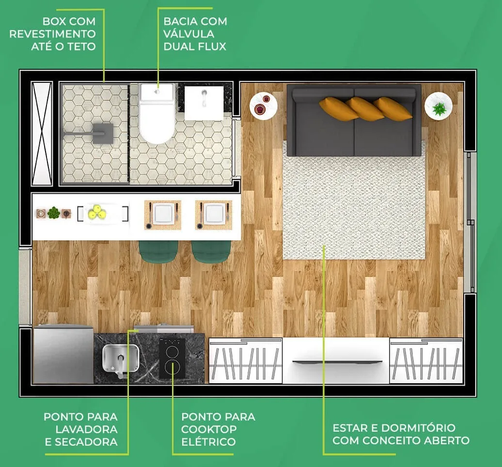 Planta do Metrocasa Casa Verde em Casa Verde — 1 dormitório – 17 m² Studio