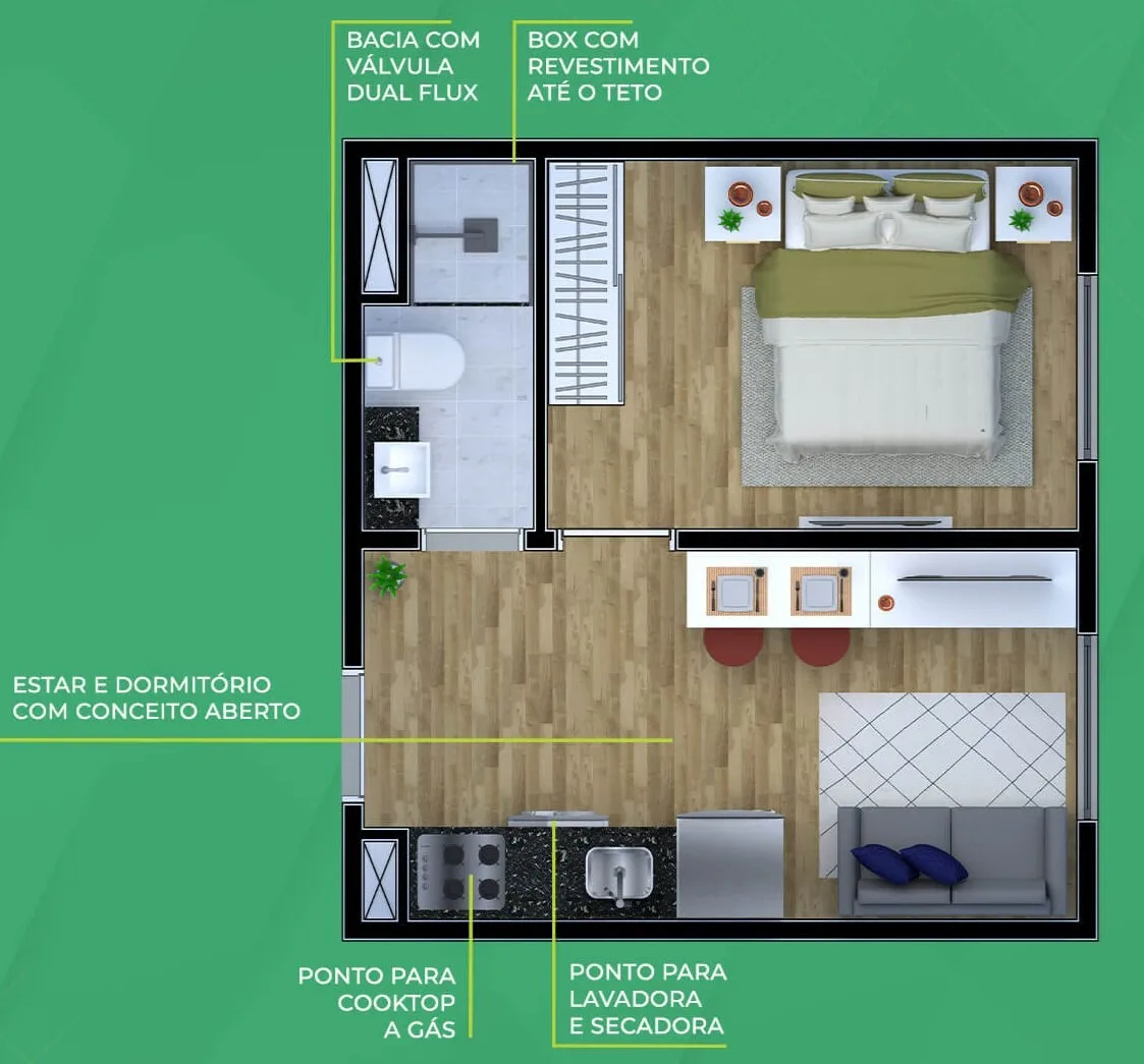 Planta do Metrocasa Casa Verde em Casa Verde — 1 dormitório – 25 m²