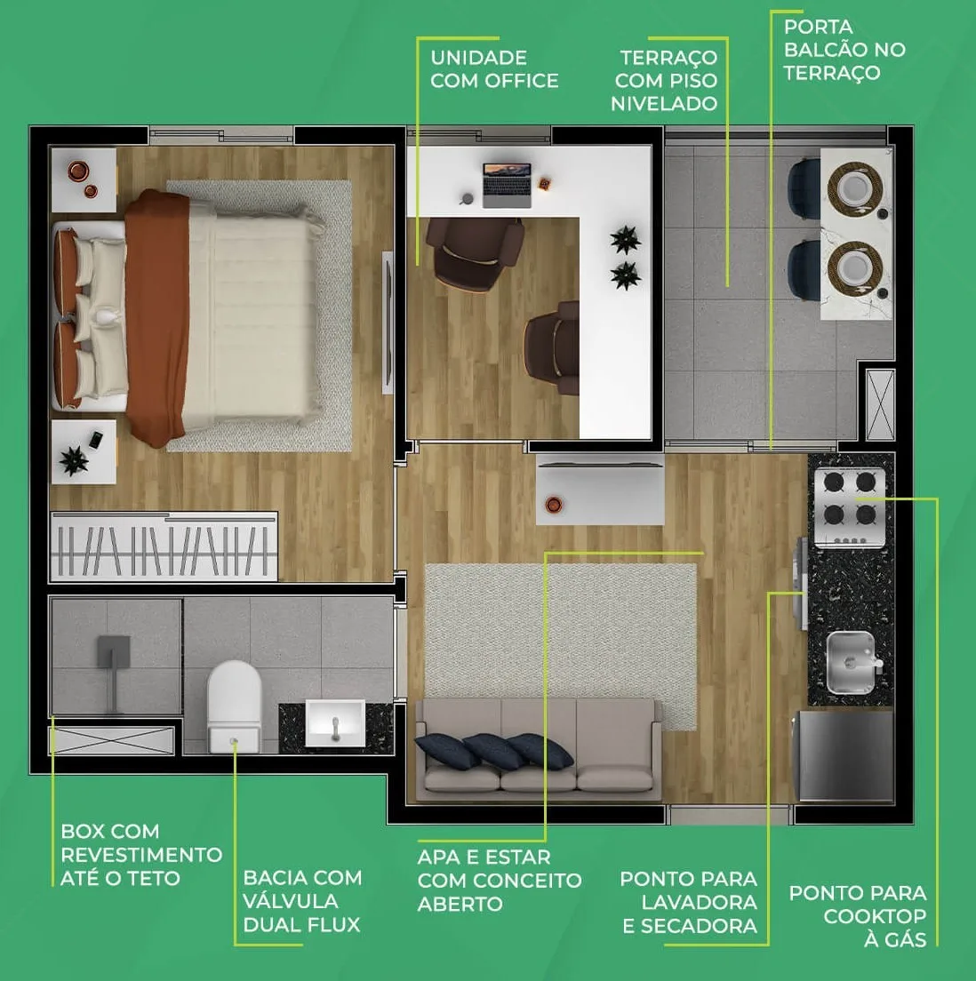 Planta do Metrocasa Casa Verde em Casa Verde — 1 dormitório – 28 m²