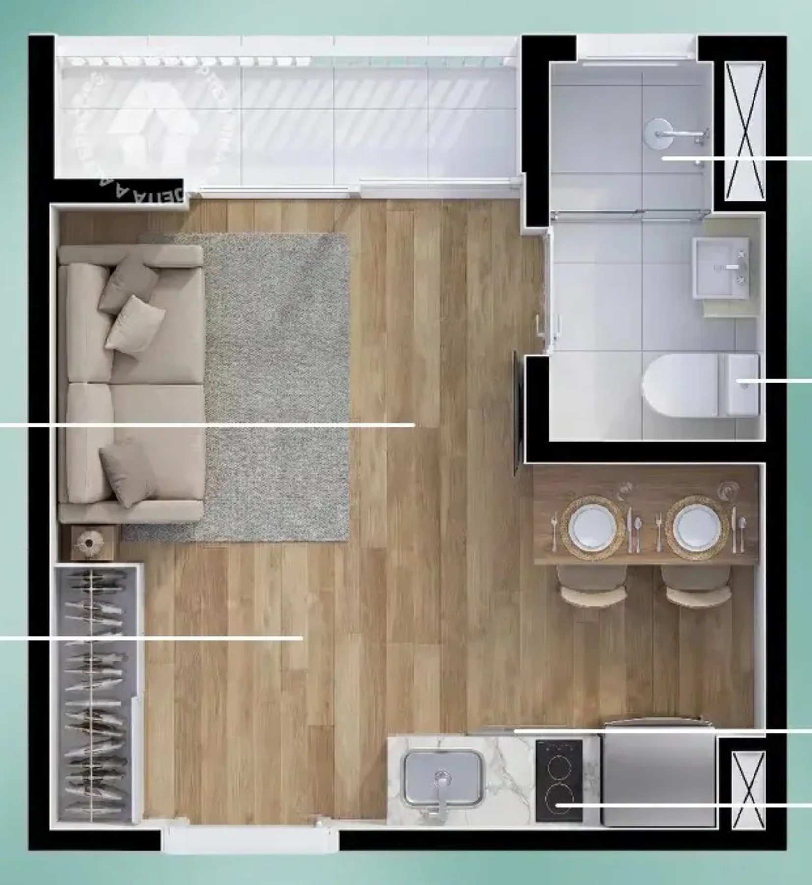 Planta do Metrocasa Clube Anália Franco — 1 dormitório – 18 m² Studio