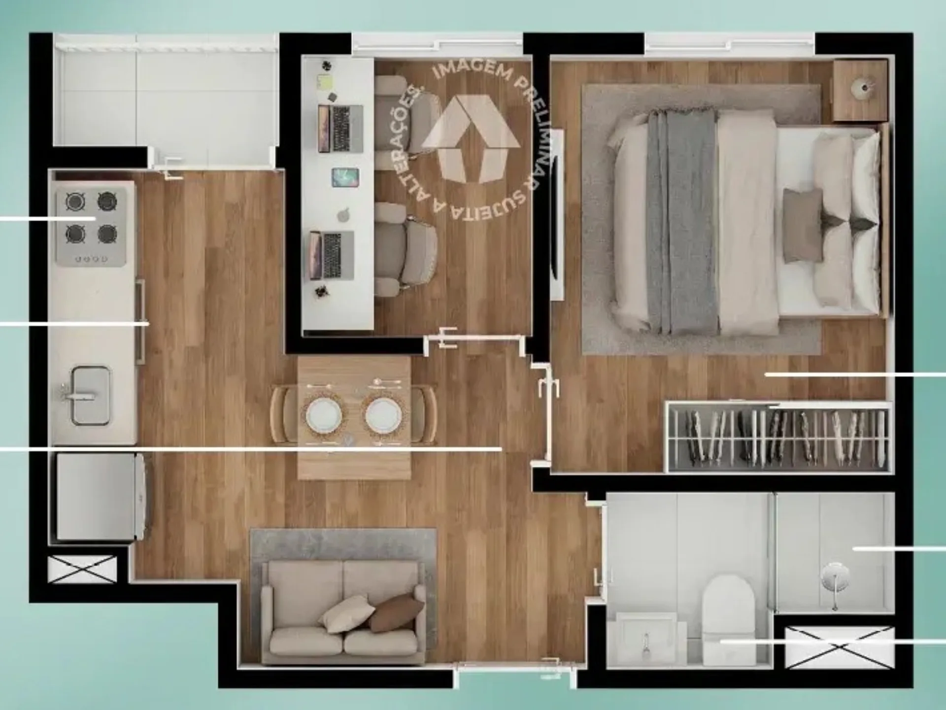 Planta do Metrocasa Clube Anália Franco — 1 dormitório – 27 m²