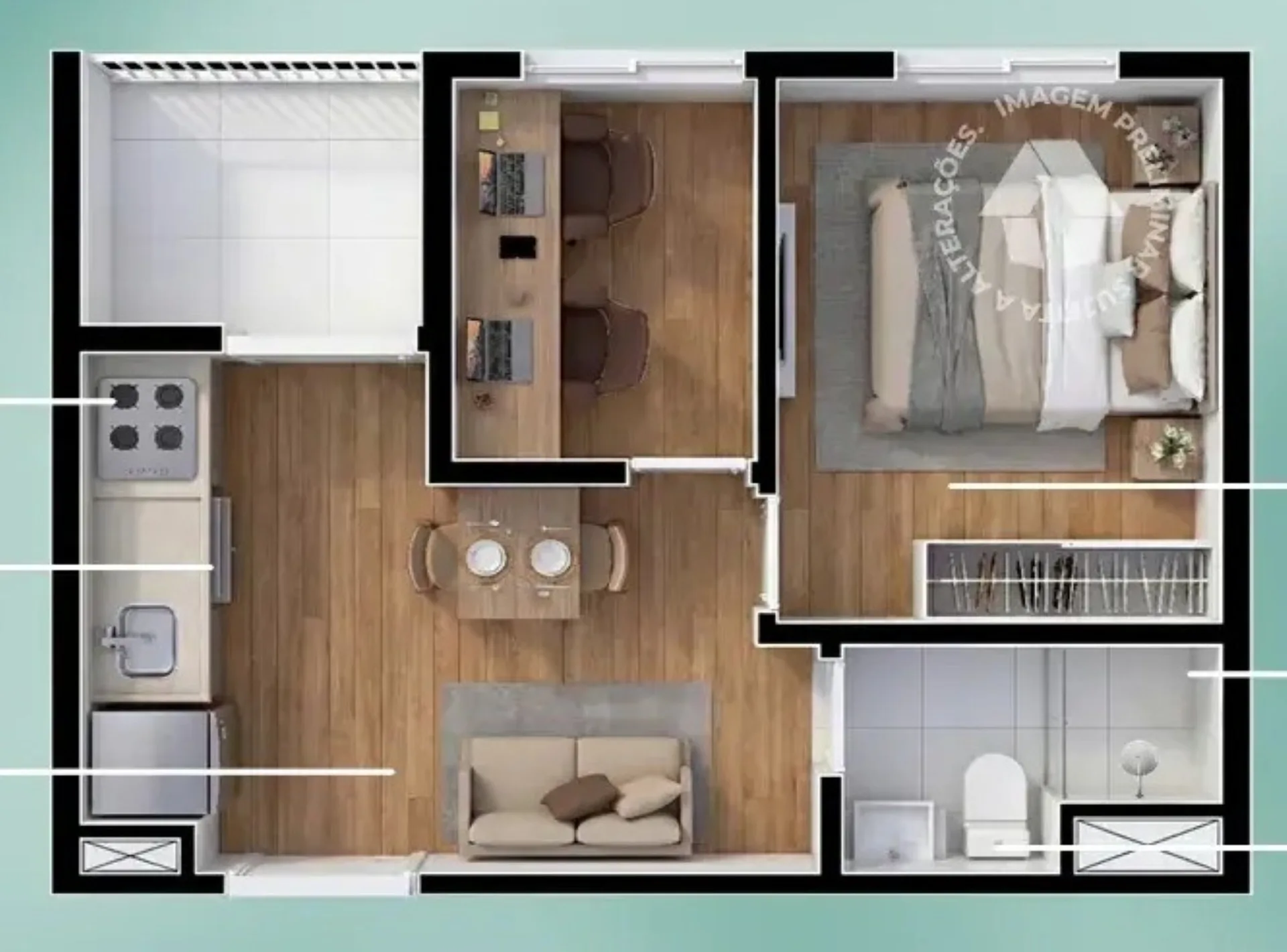 Planta do Metrocasa Clube Anália Franco — 1 dormitório – 28 m²