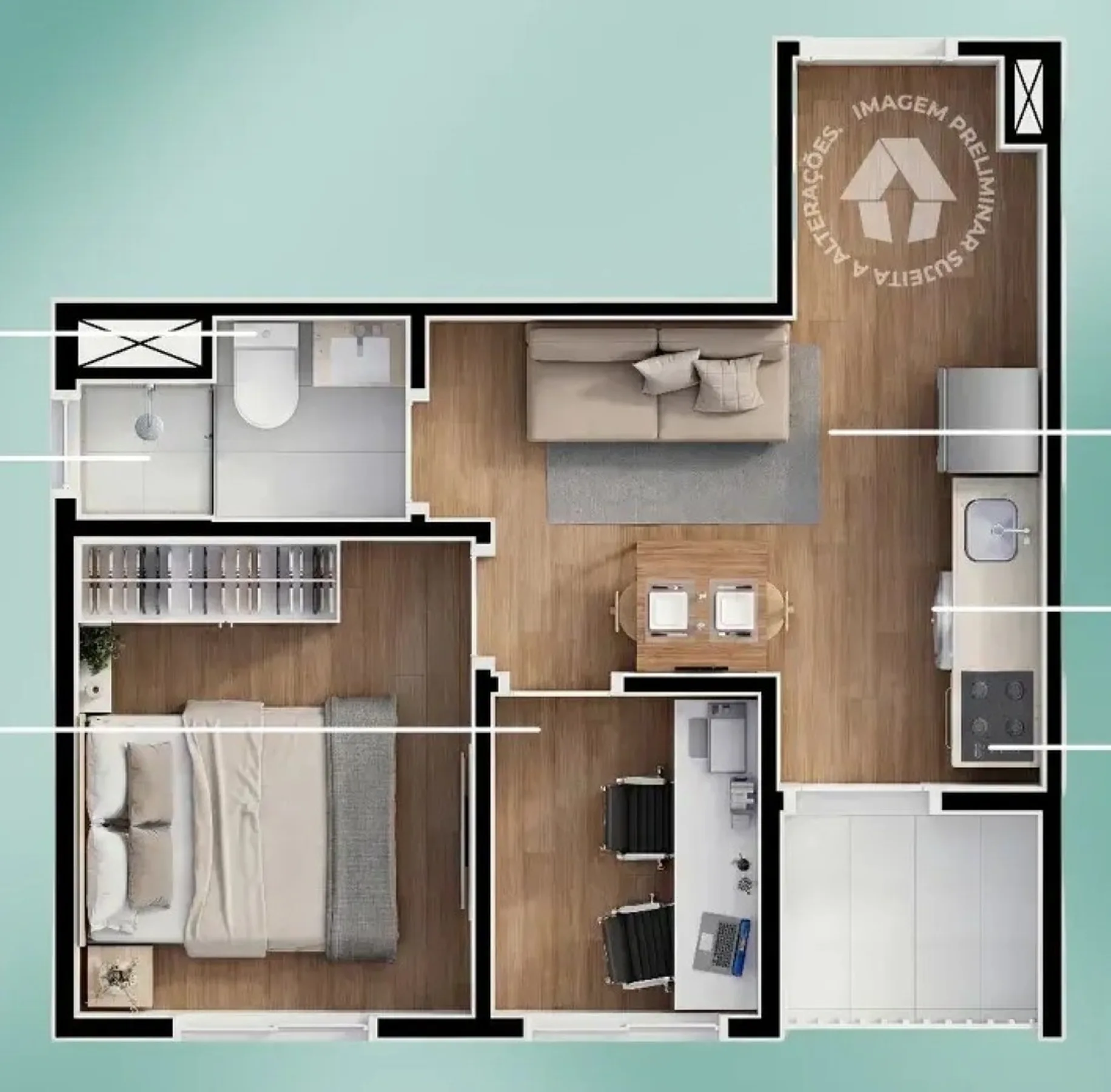 Planta do Metrocasa Clube Anália Franco — 1 dormitório – 30 m²