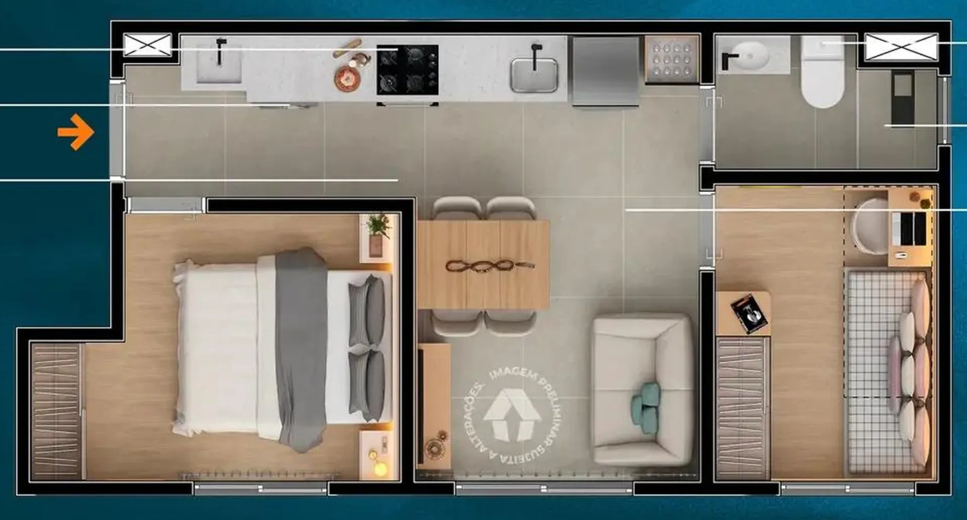 Planta do Metrocasa Clube Aricanduva — 2 dormitórios – 33,8 m²