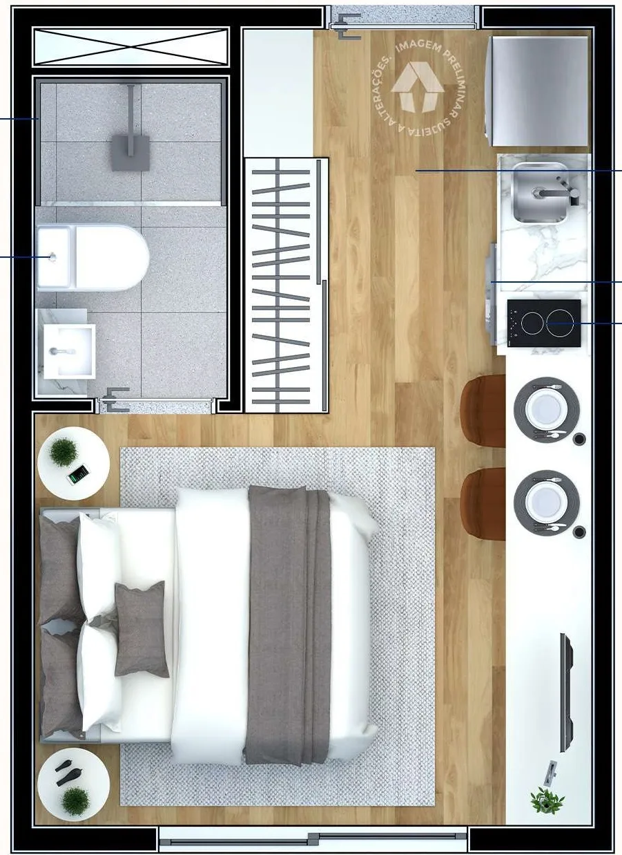 Planta do Metrocasa Cupecê em Cupecê — 1 dormitório – 17 m² Studio