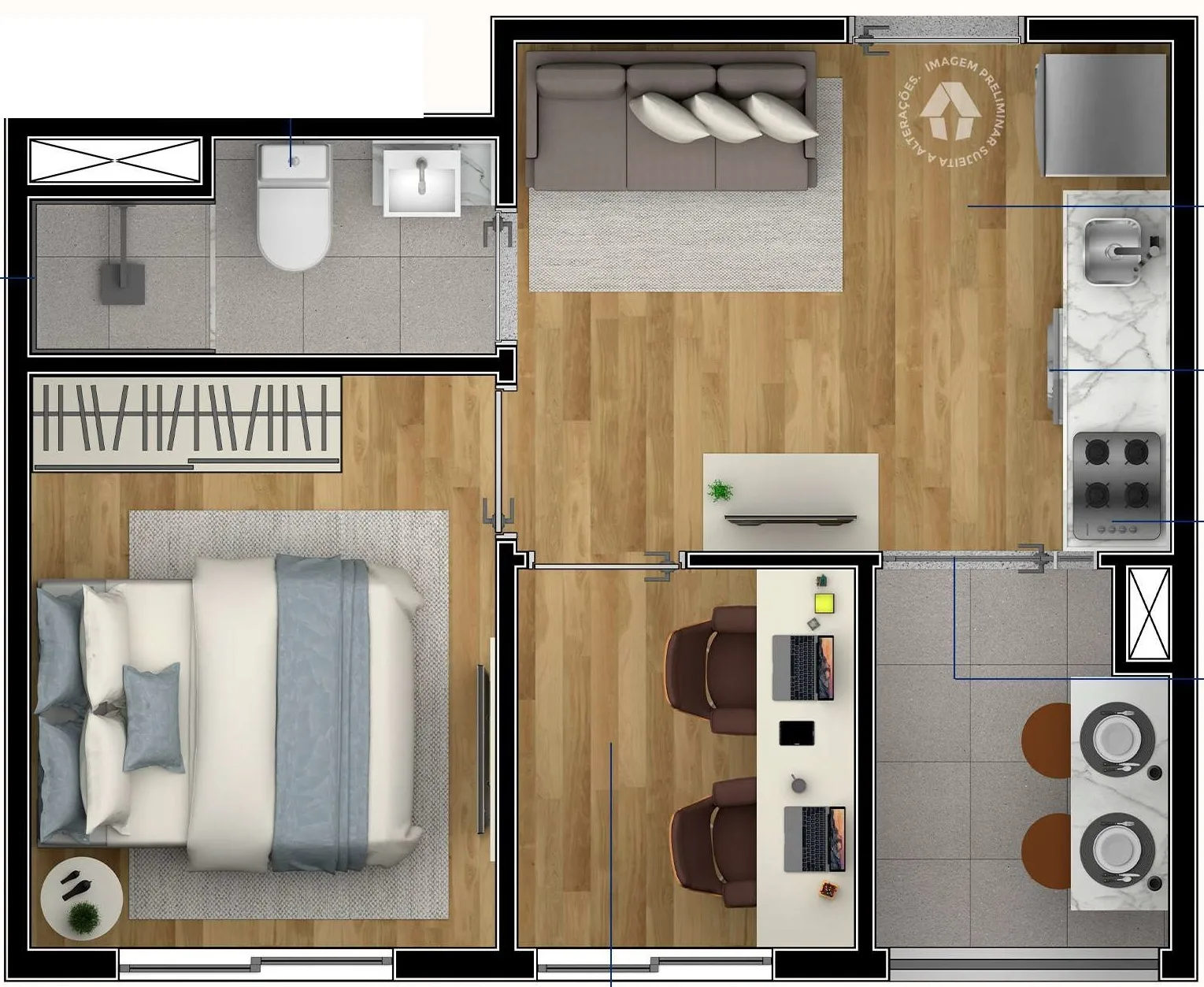 Planta do Metrocasa Cupecê em Cupecê — 1 dormitório – 28 m²