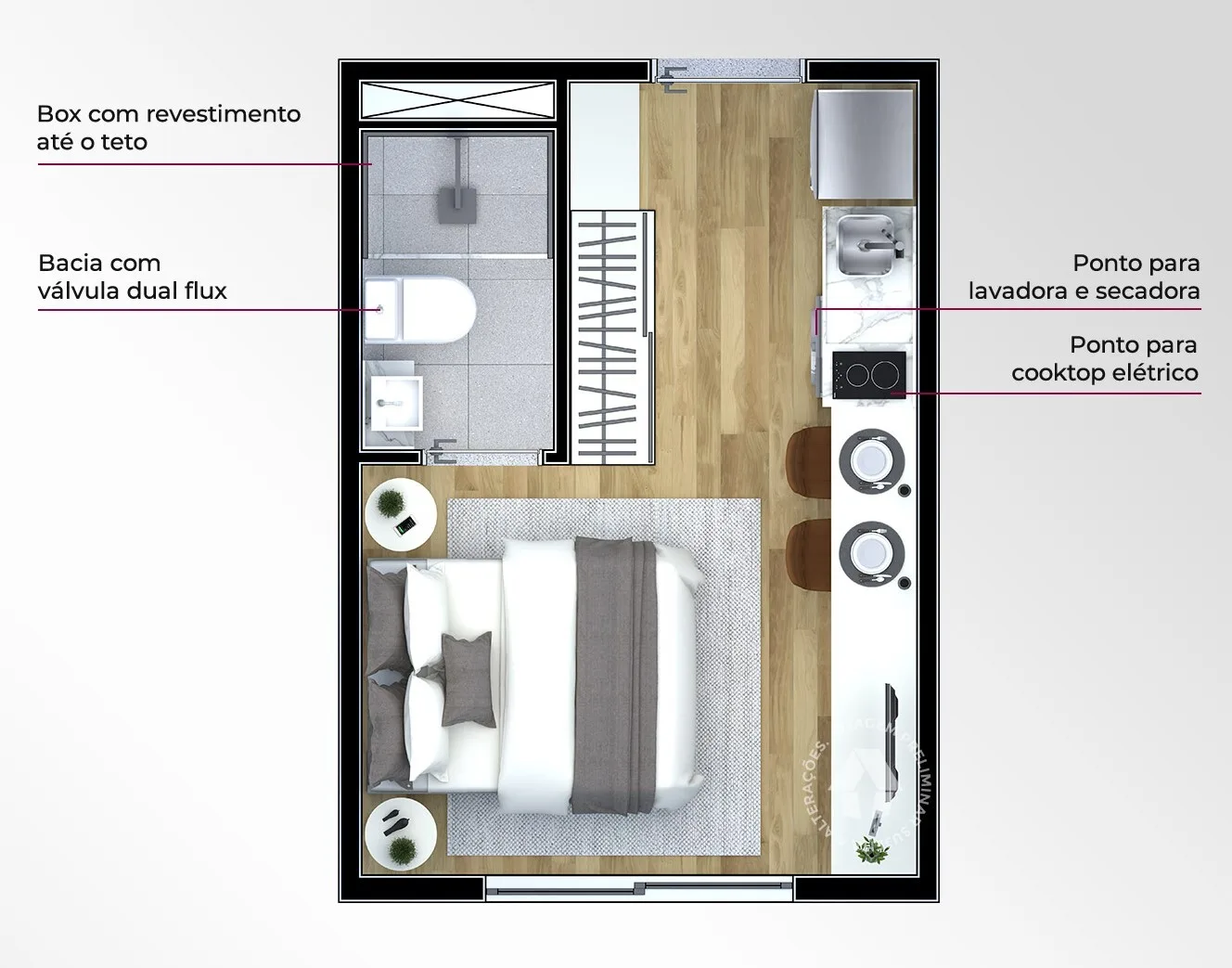 Planta do Metrocasa Estação Pirituba — 1 dormitório – 17 m² Studio
