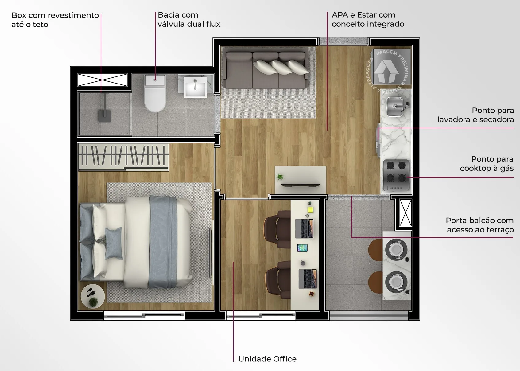 Planta do Metrocasa Estação Pirituba — 1 dormitório – 28 m²