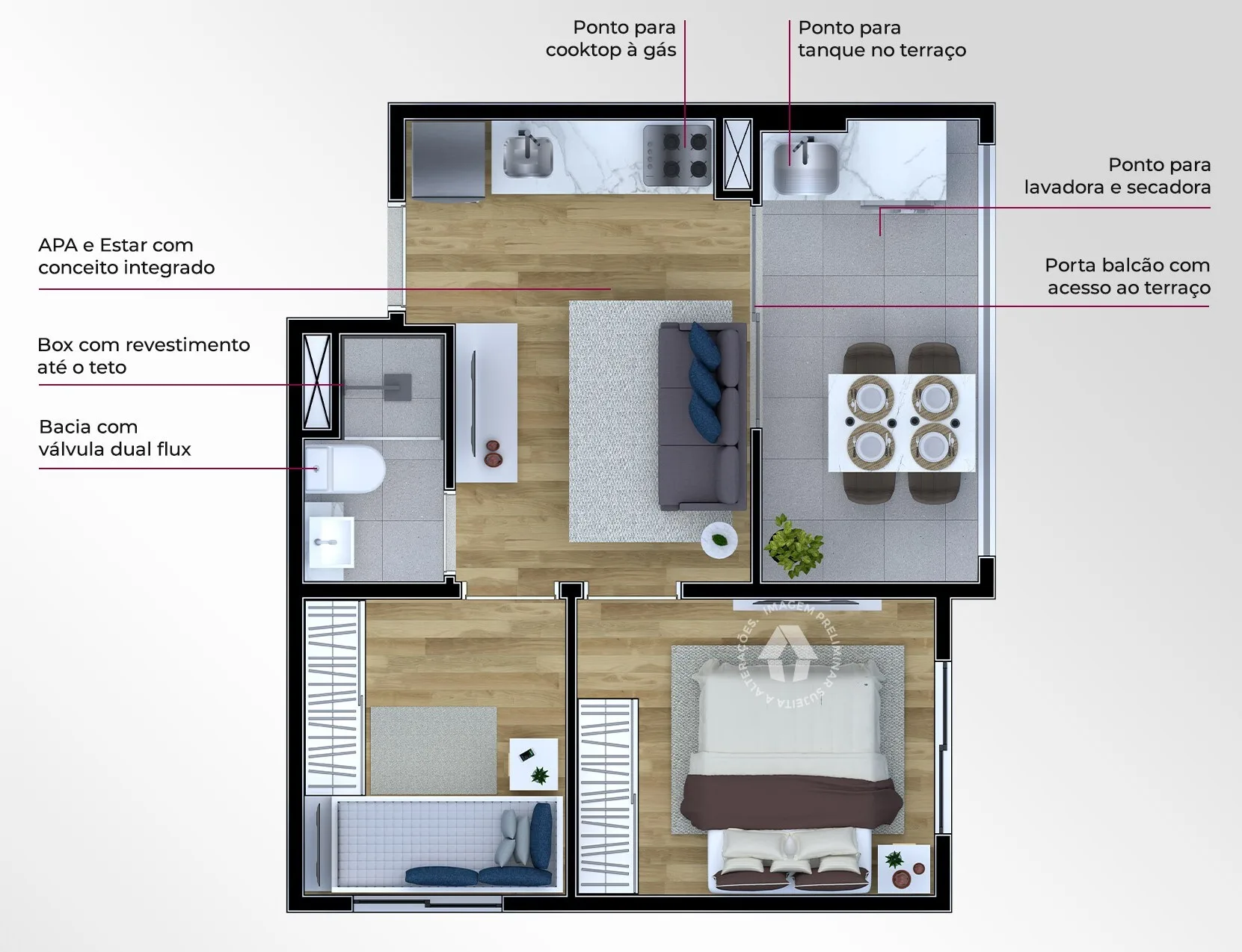 Planta do Metrocasa Estação Pirituba — 2 dormitórios – 36 m²