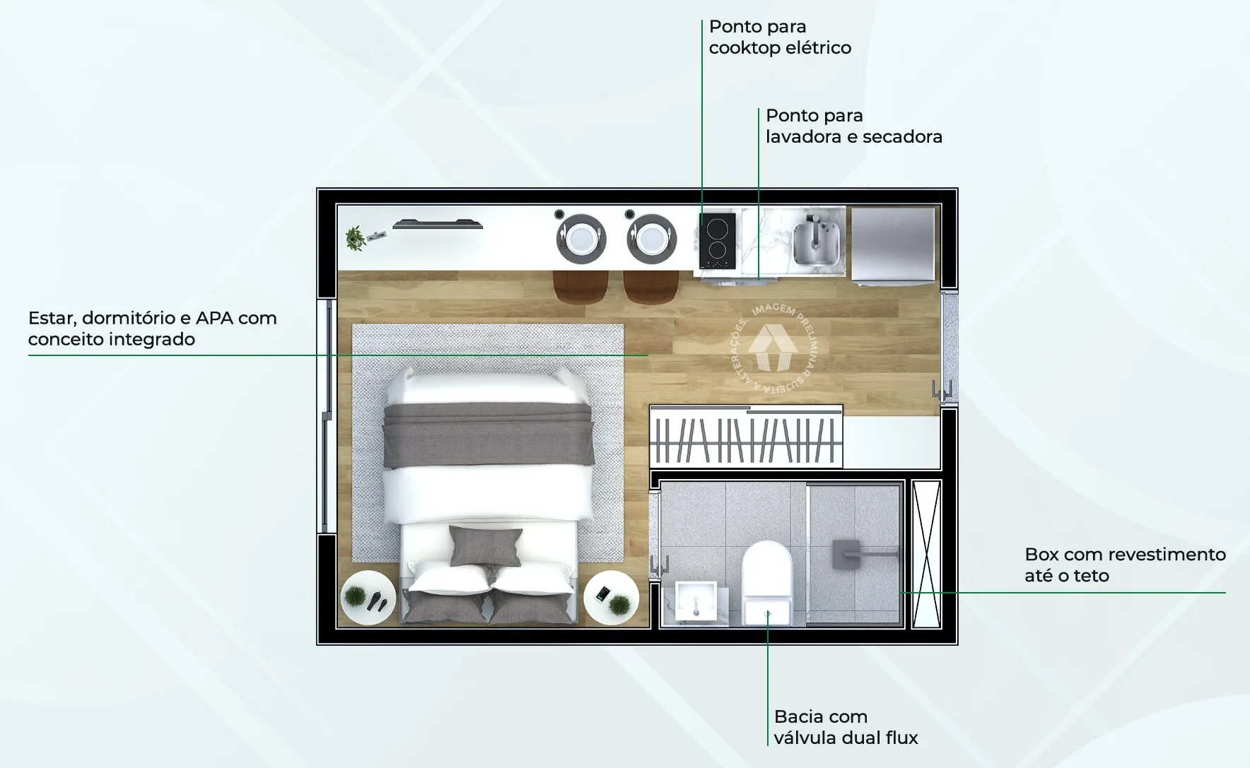 Planta do Metrocasa Estação Sacomã em Sacomã — 1 dormitório – 17 m² Studio