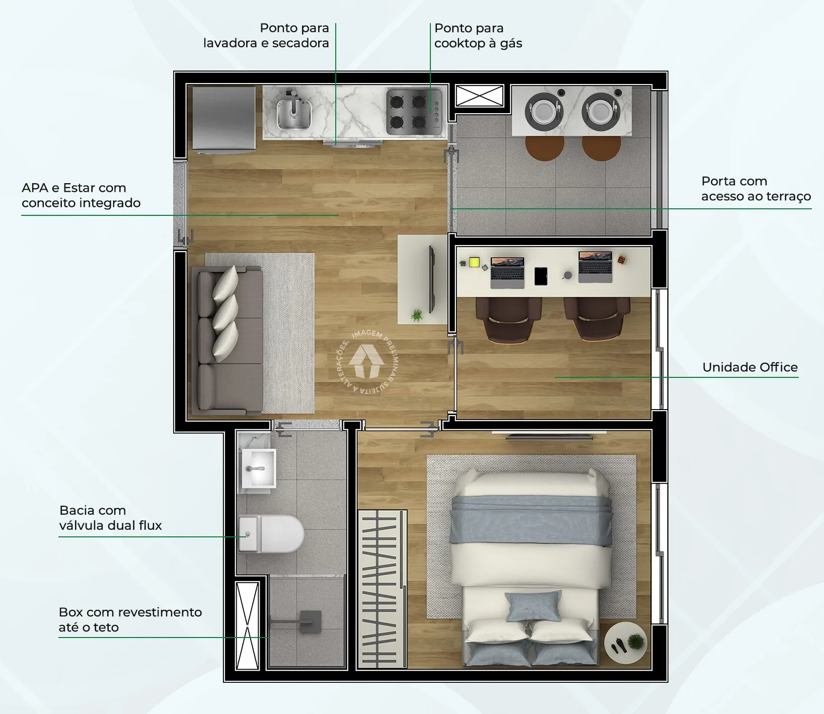 Planta do Metrocasa Estação Sacomã em Sacomã — 1 dormitório – 28 m²