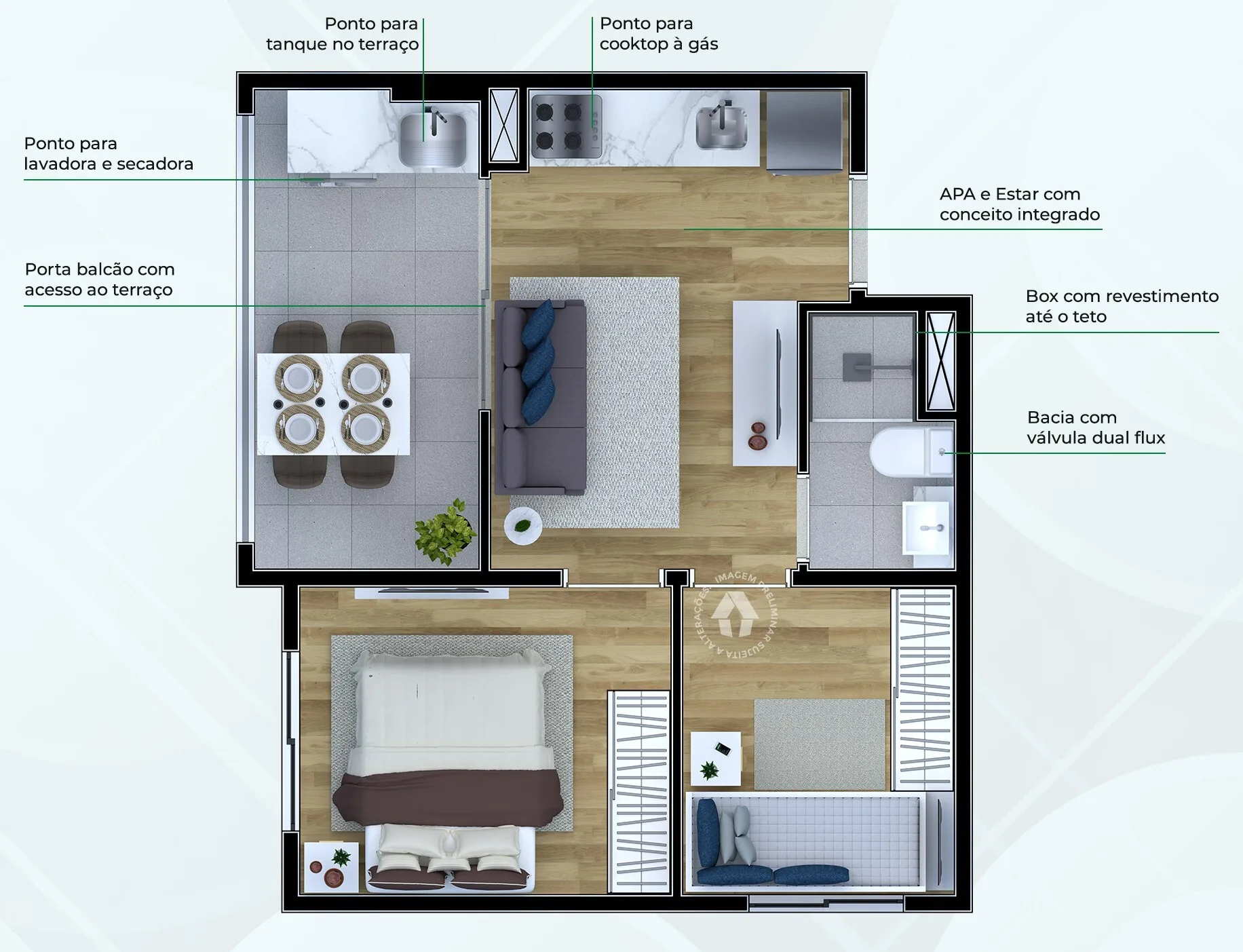 Planta do Metrocasa Estação Sacomã em Sacomã — 2 dormitórios – 35 m²