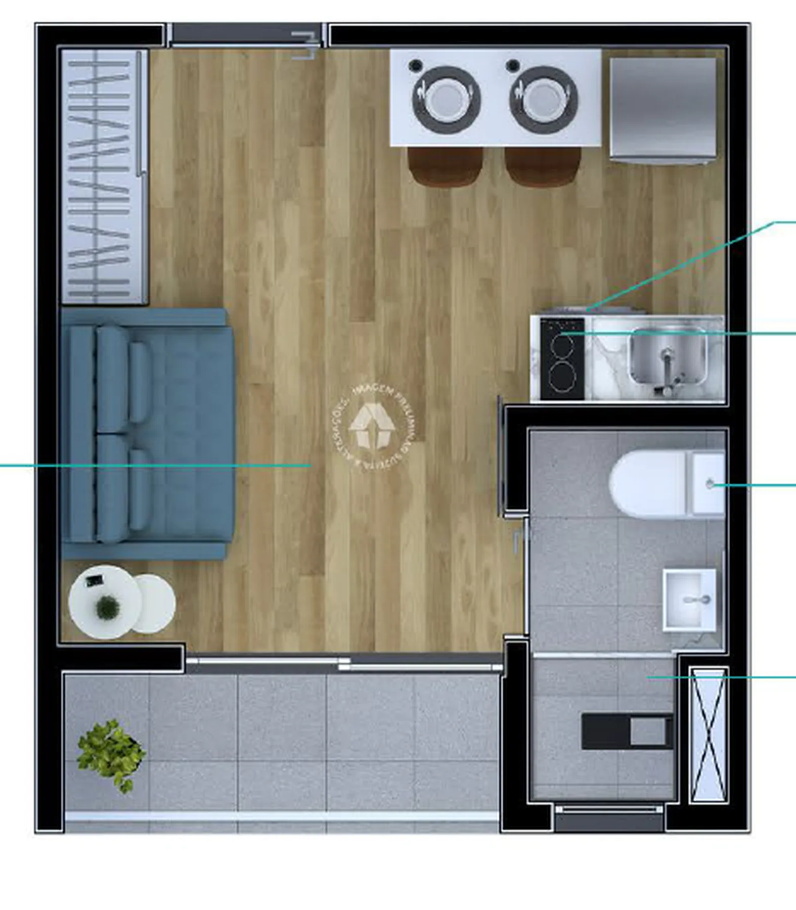 Planta do Metrocasa Estação Vila Tolstói — 1 dormitório – 18 m² Studio