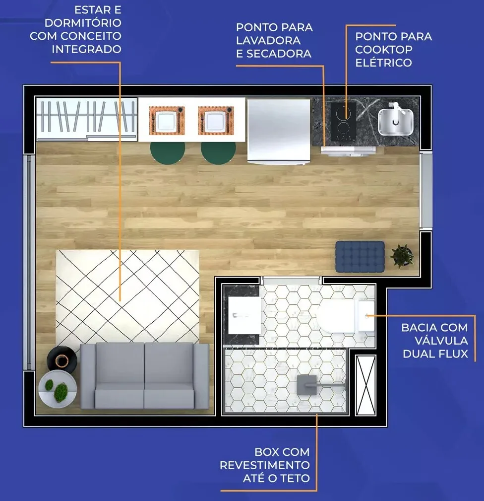 Planta do Metrocasa Pirituba II em Pirituba — 1 dormitório – 16 m² Studio