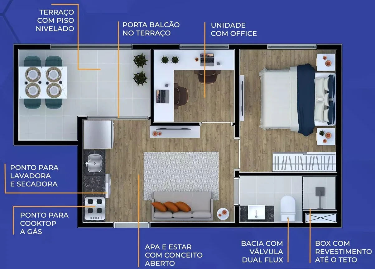 Planta do Metrocasa Pirituba II em Pirituba — 1 dormitório – 34 m² Garden