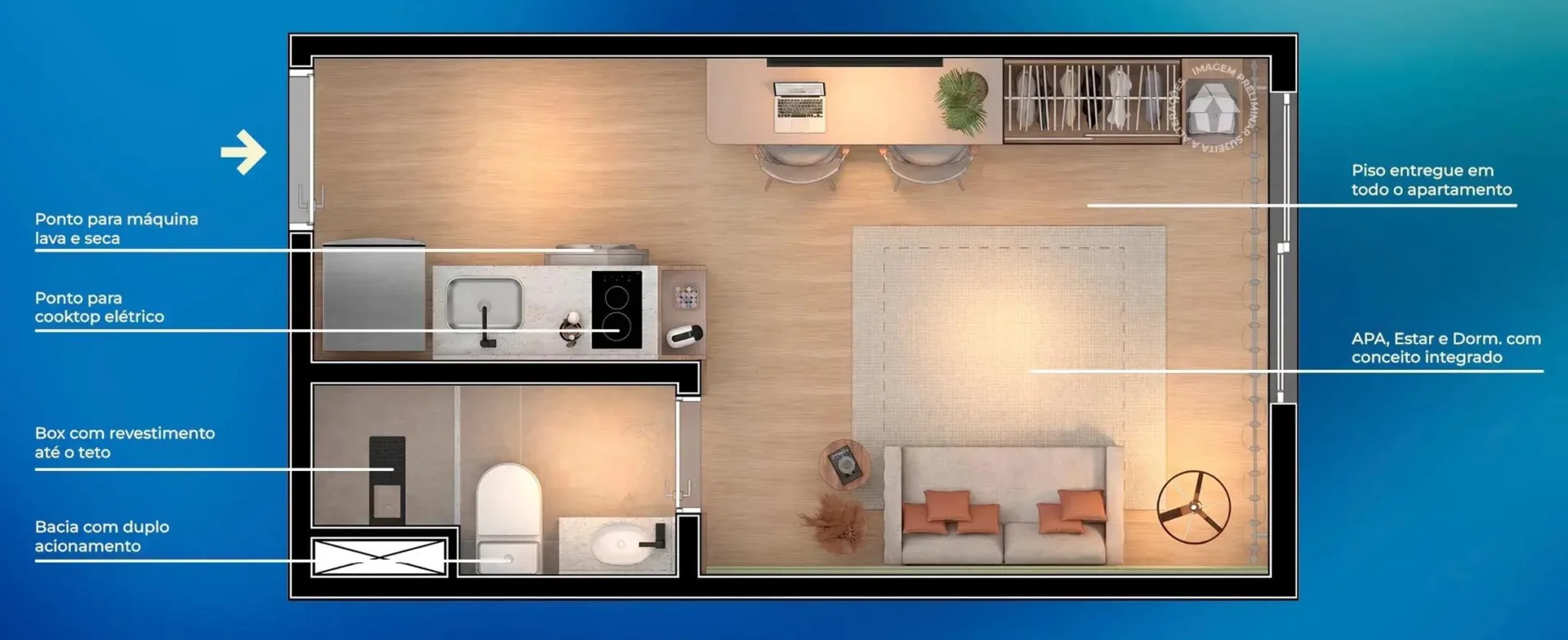 Planta do Metrocasa Prime Santana — 1 dormitório – 18 m² Studio