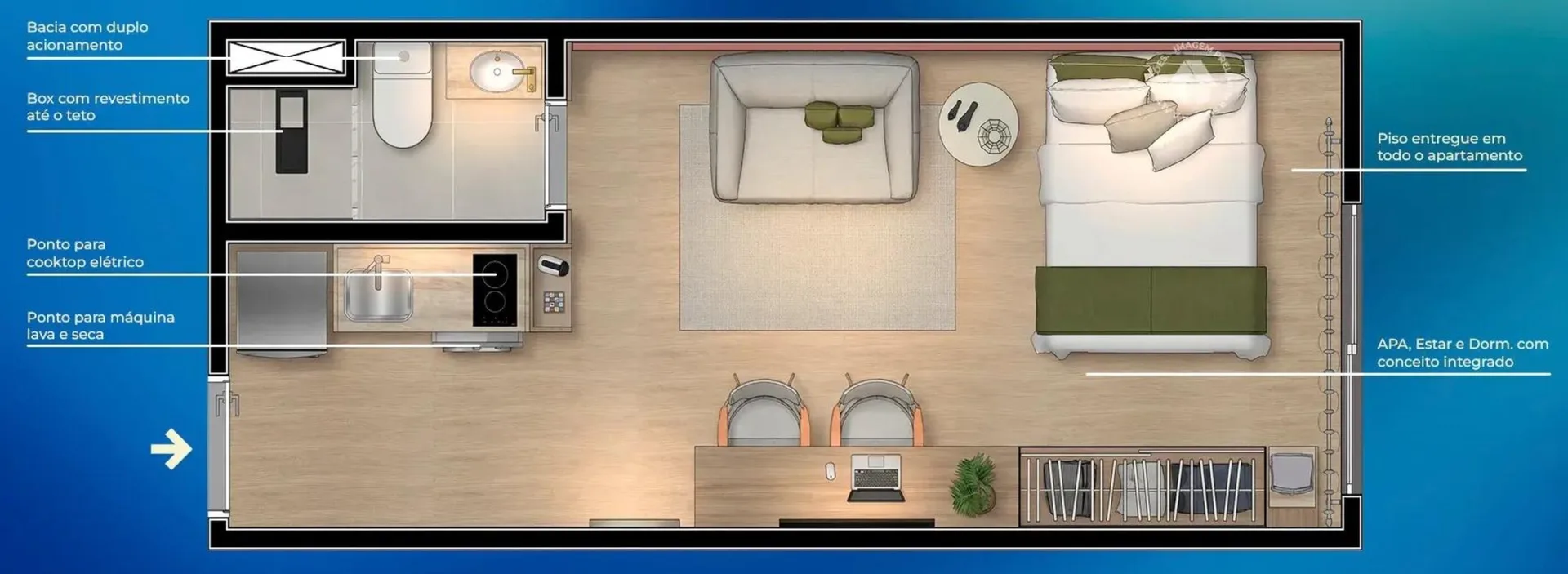 Planta do Metrocasa Prime Santana — 1 dormitório – 25 m² Studio