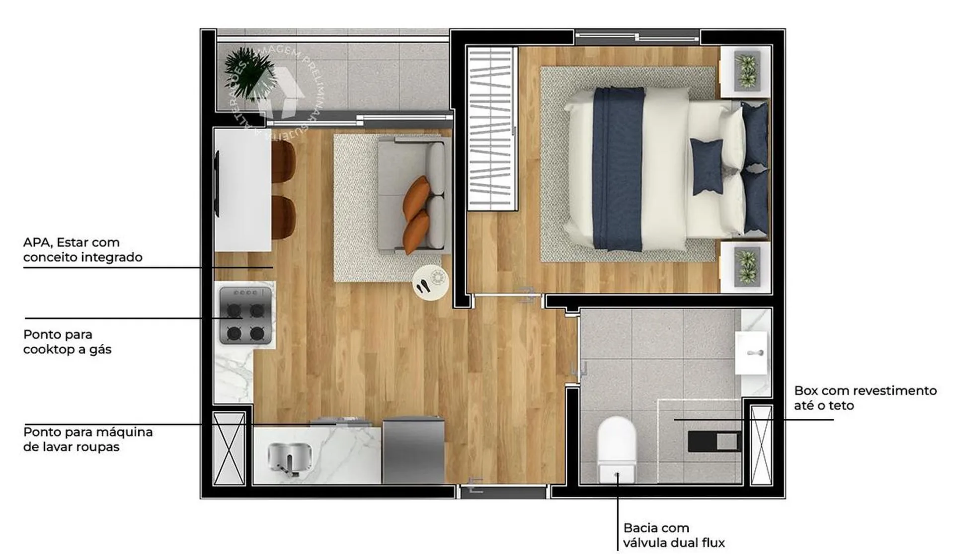 Planta do Metrocasa Prime Sapopemba — 1 dormitório – 25 m²