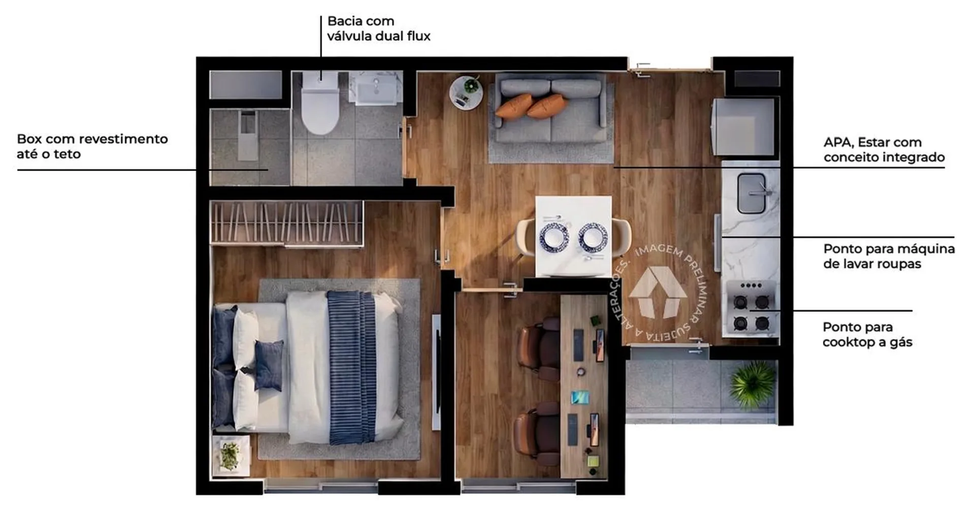Planta do Metrocasa Prime Sapopemba — 1 dormitório – 28 m²