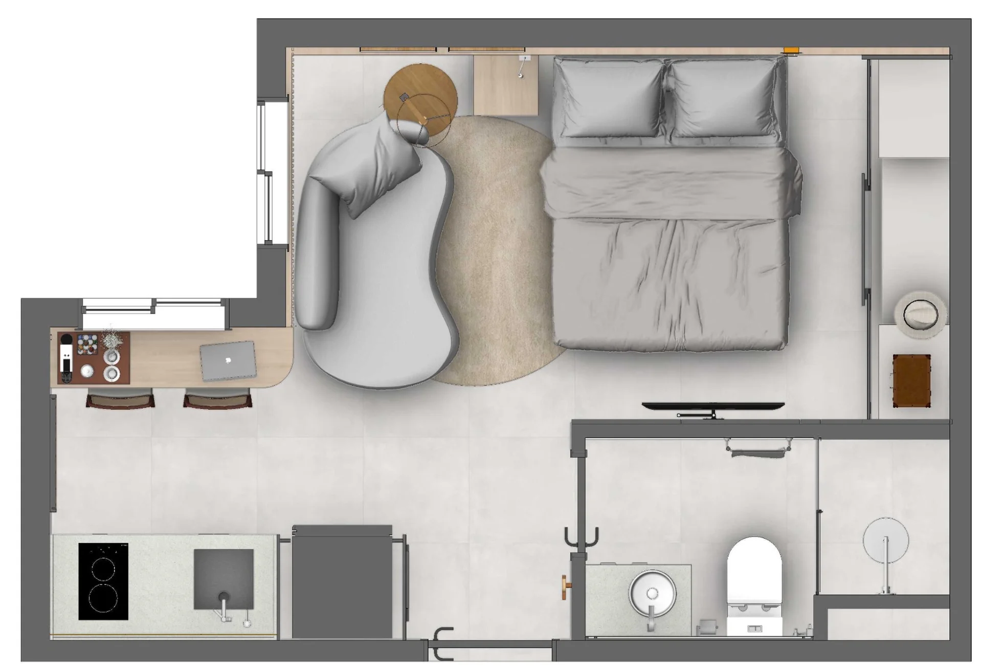 Planta do studio de 1 dormitório e 24 m² do Miranda Lofts